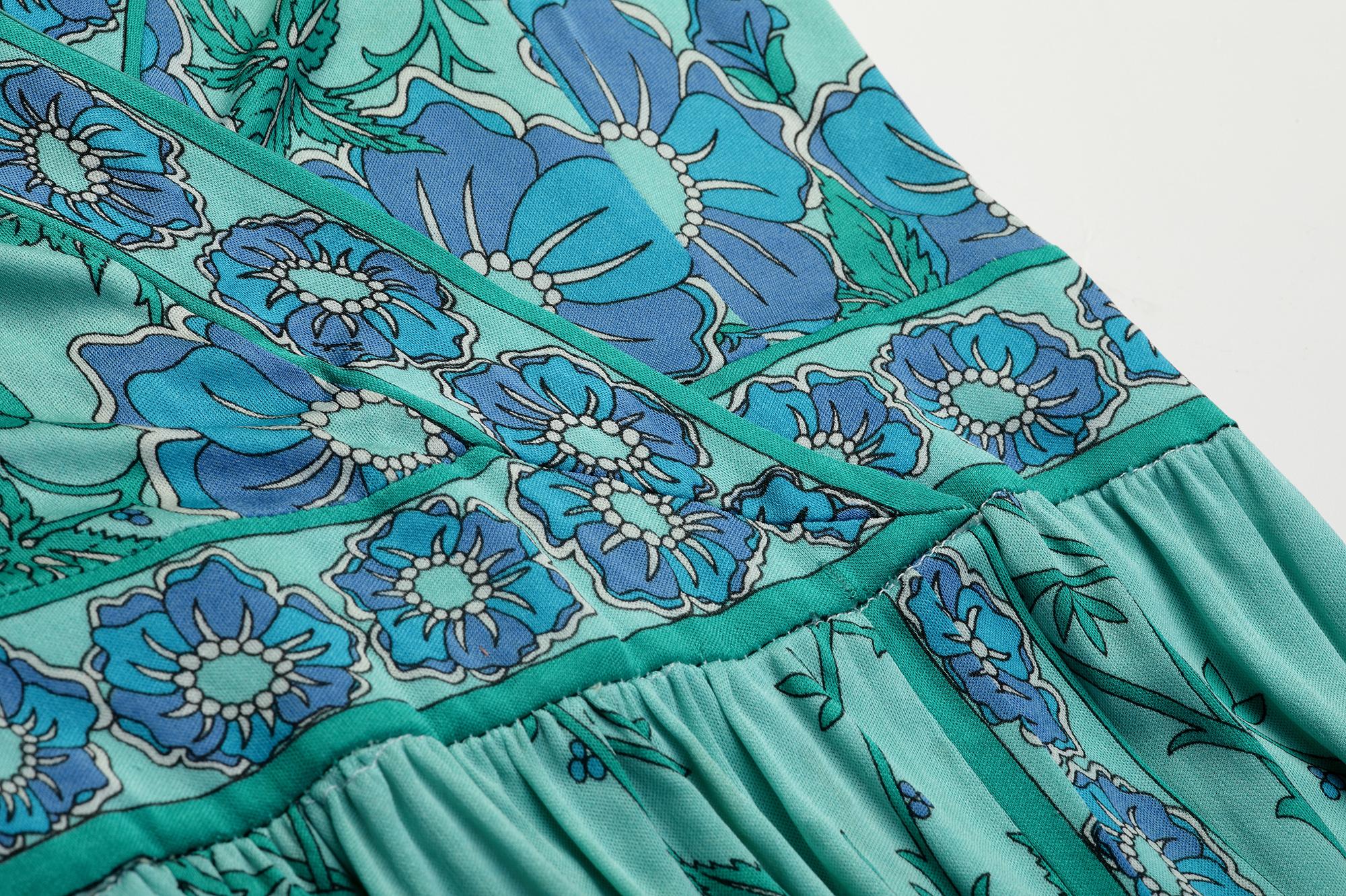 1970s Emilio Pucci Turquoise Silk Jersey Dress For Sale 1