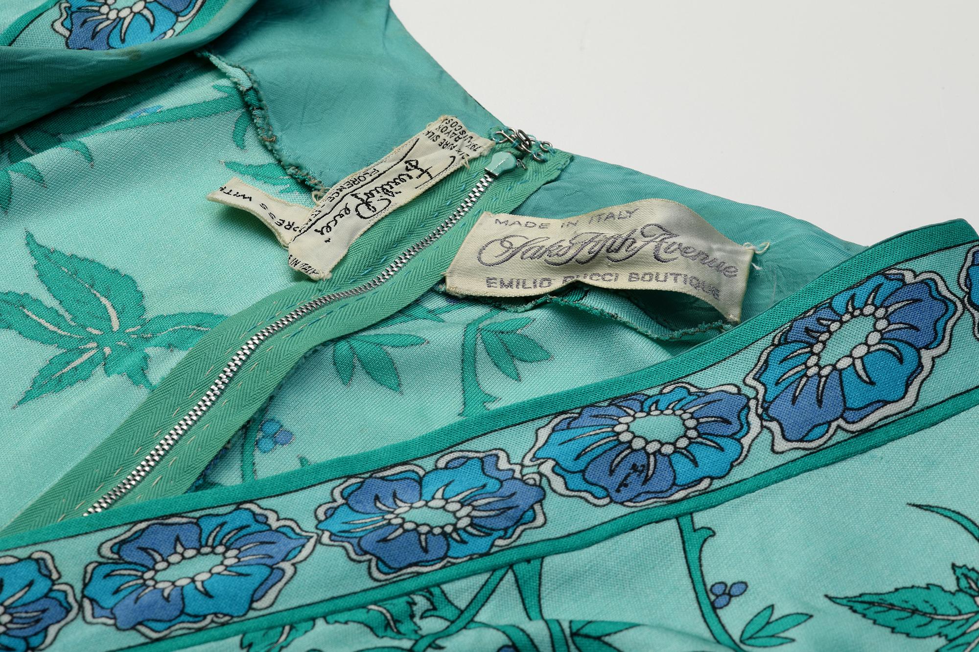1970s Emilio Pucci Turquoise Silk Jersey Dress For Sale 2