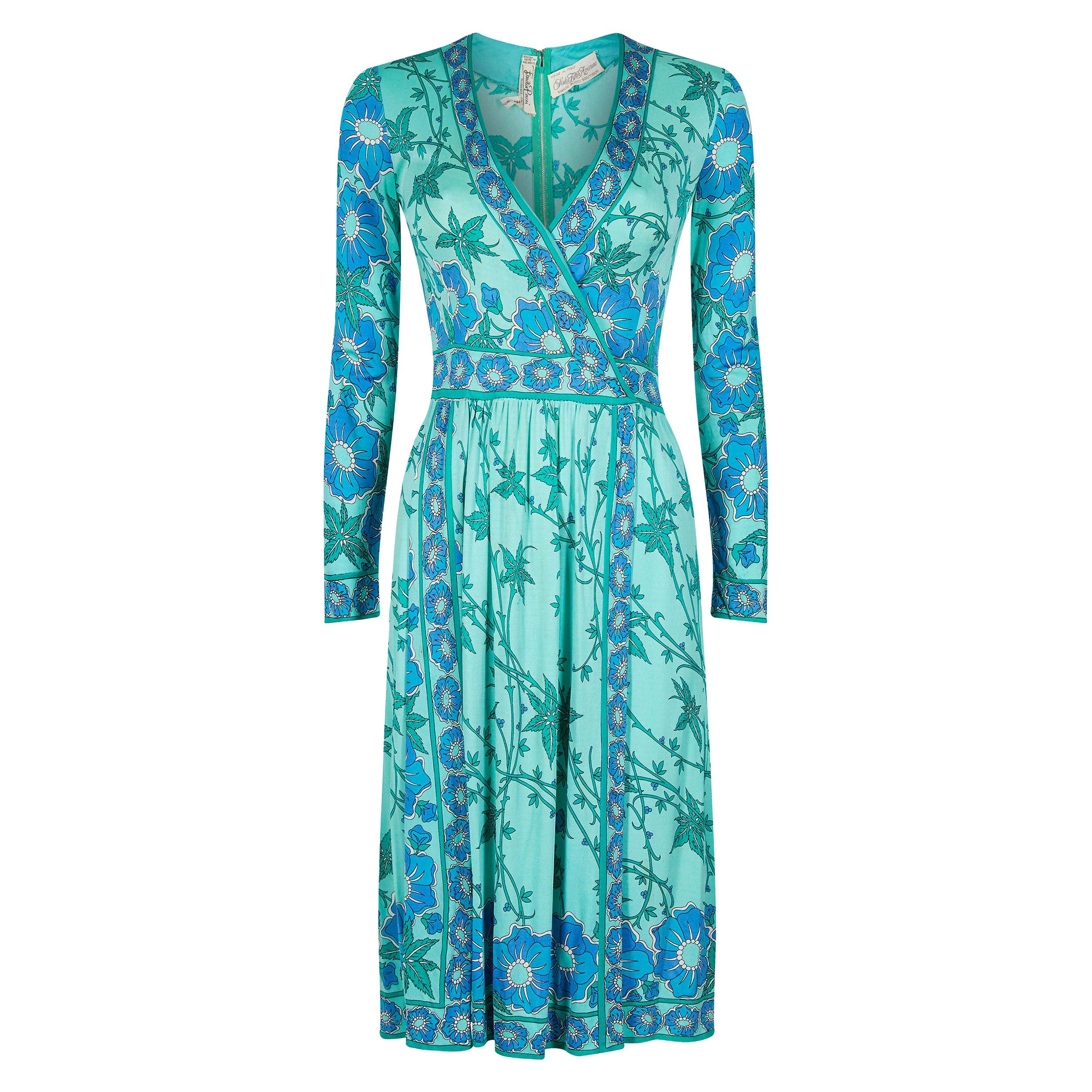 1970s Emilio Pucci Turquoise Silk Jersey Dress For Sale