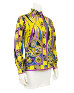 1970s Emilio Pucci Yellow, Blue and Purple Printed Silk Shirt