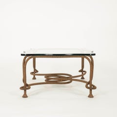 1970s  Emilio Rey Gilt Bronze Cord Rope Cocktail Table