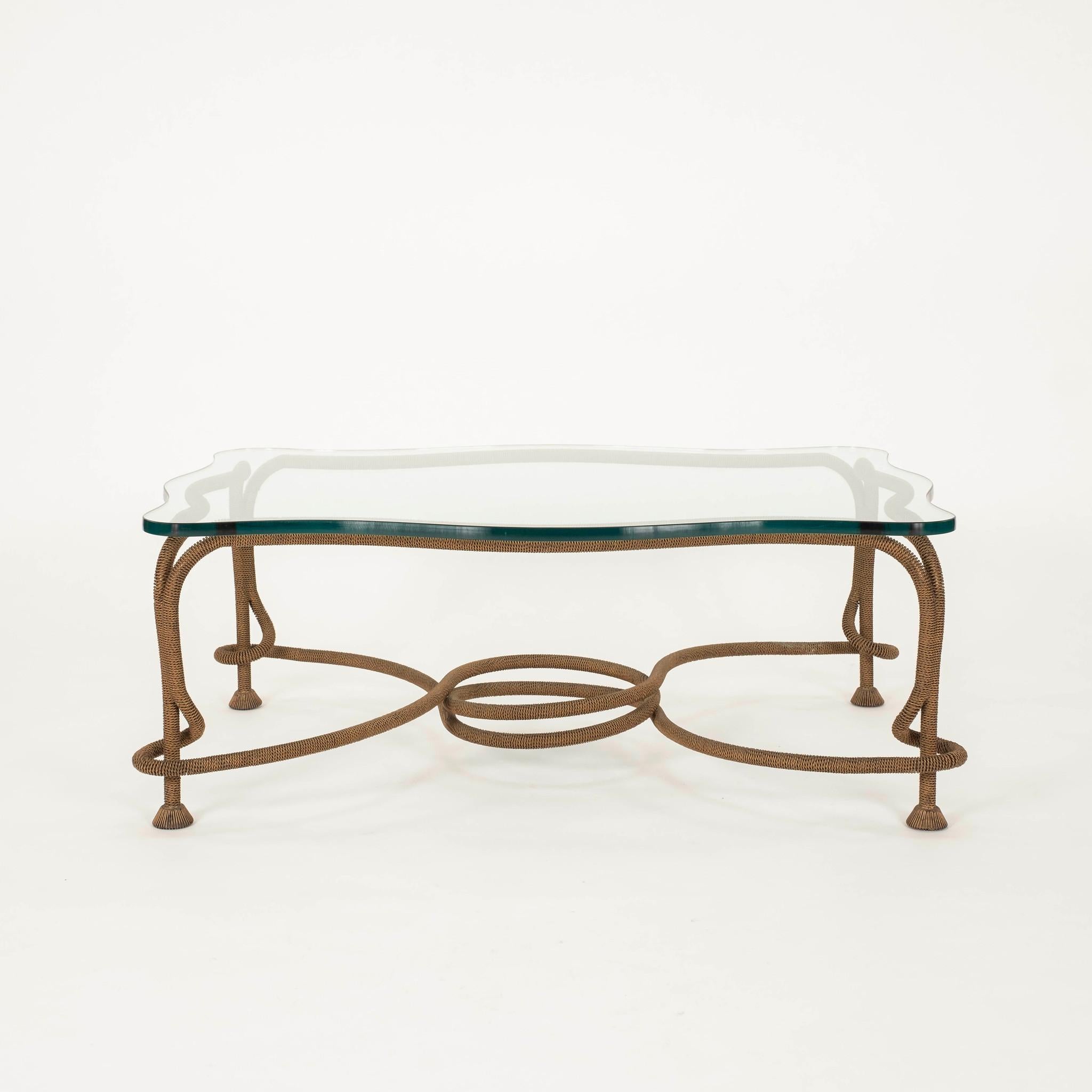 Spagnolo 1970s  Cocktail Table Emilio Rey in bronzo dorato in corda in vendita