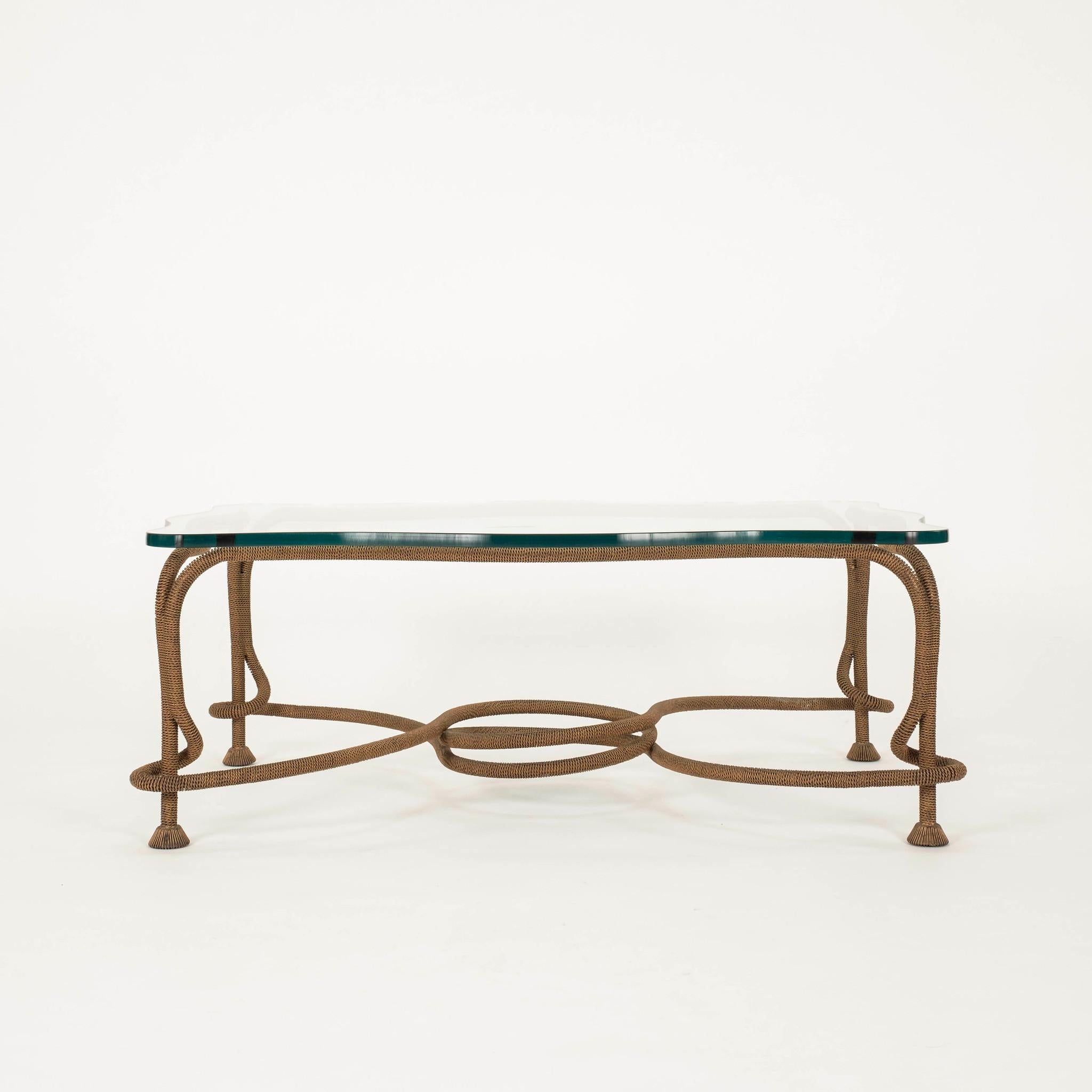 Dorato 1970s  Cocktail Table Emilio Rey in bronzo dorato in corda in vendita