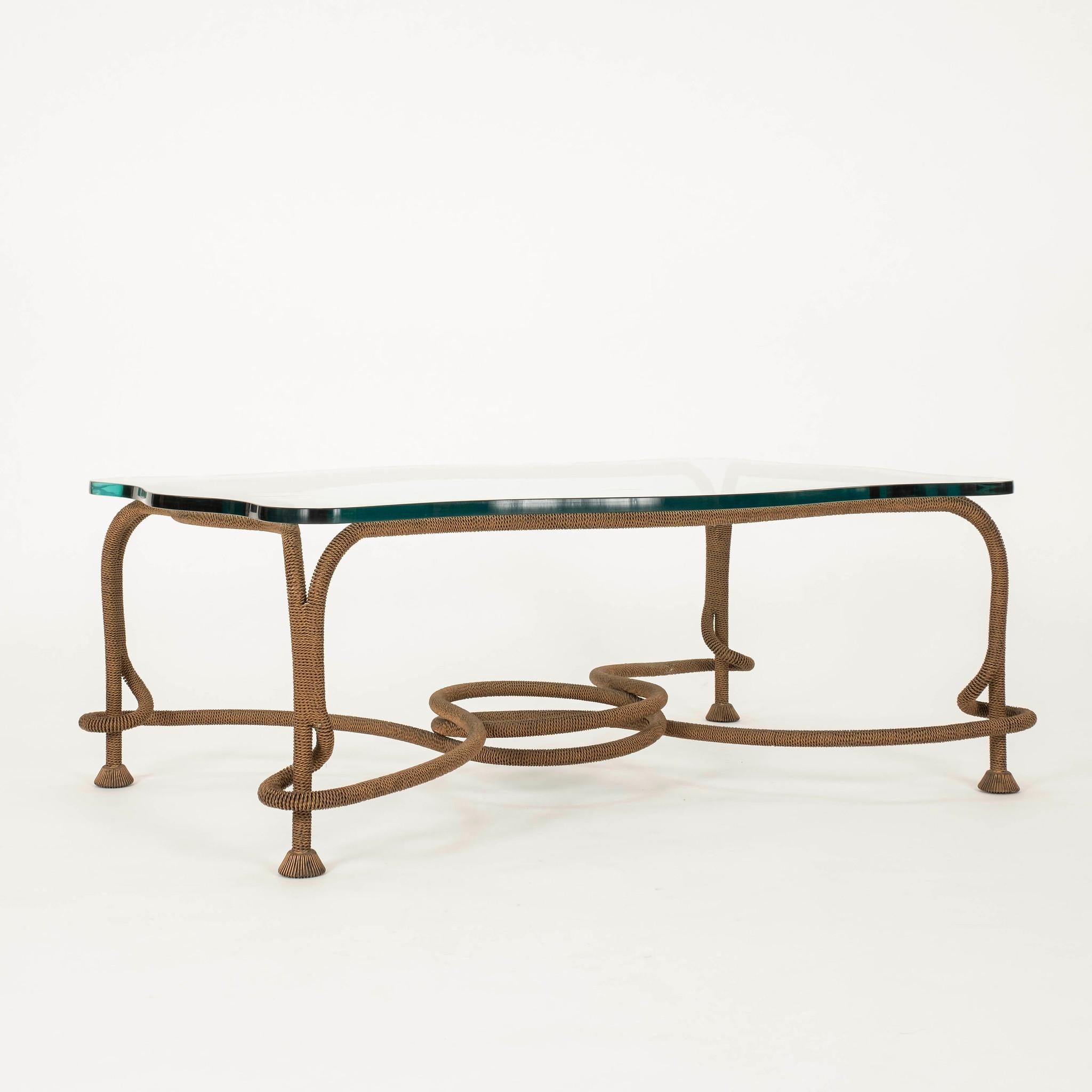 1970s  Cocktail Table Emilio Rey in bronzo dorato in corda In condizioni buone in vendita a Houston, TX