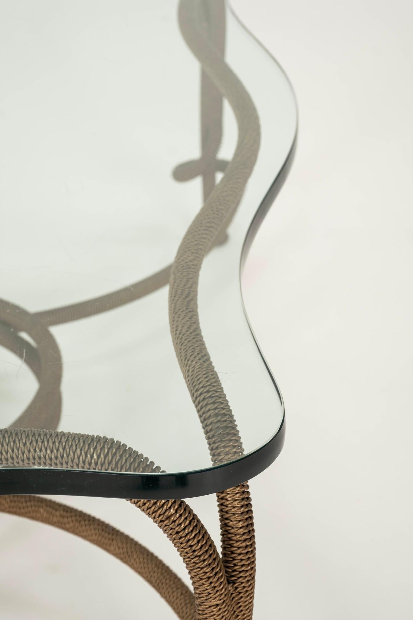 XX secolo 1970s  Cocktail Table Emilio Rey in bronzo dorato in corda in vendita
