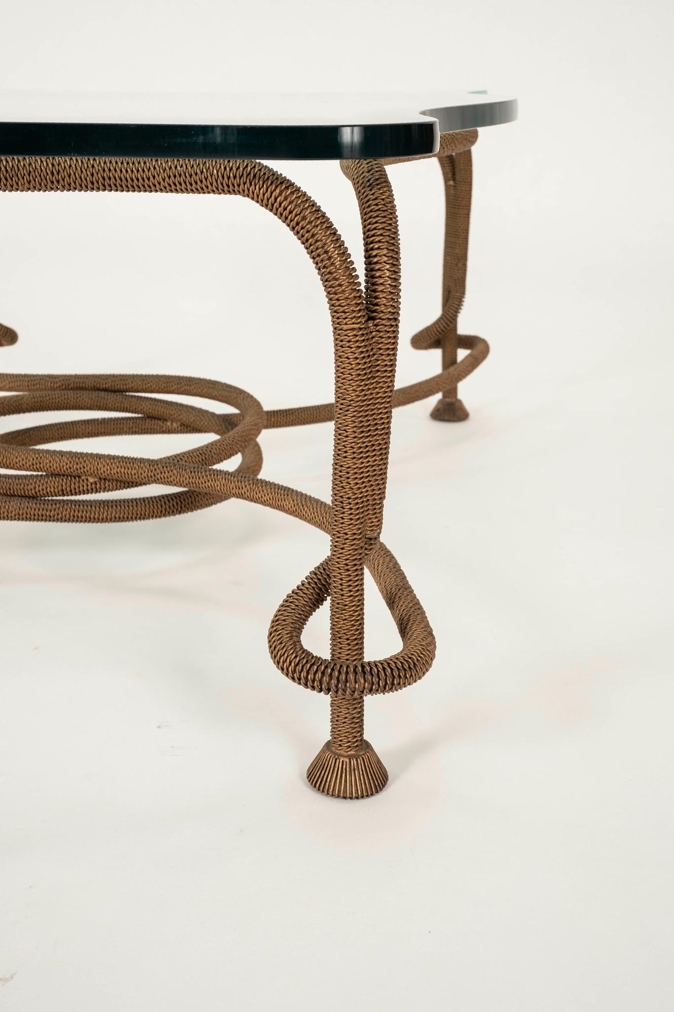 Bronzo 1970s  Cocktail Table Emilio Rey in bronzo dorato in corda in vendita