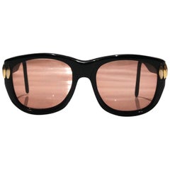 1970s Emmanuelle Khanh Oversized Orange Lens Black Resin Sunglasses
