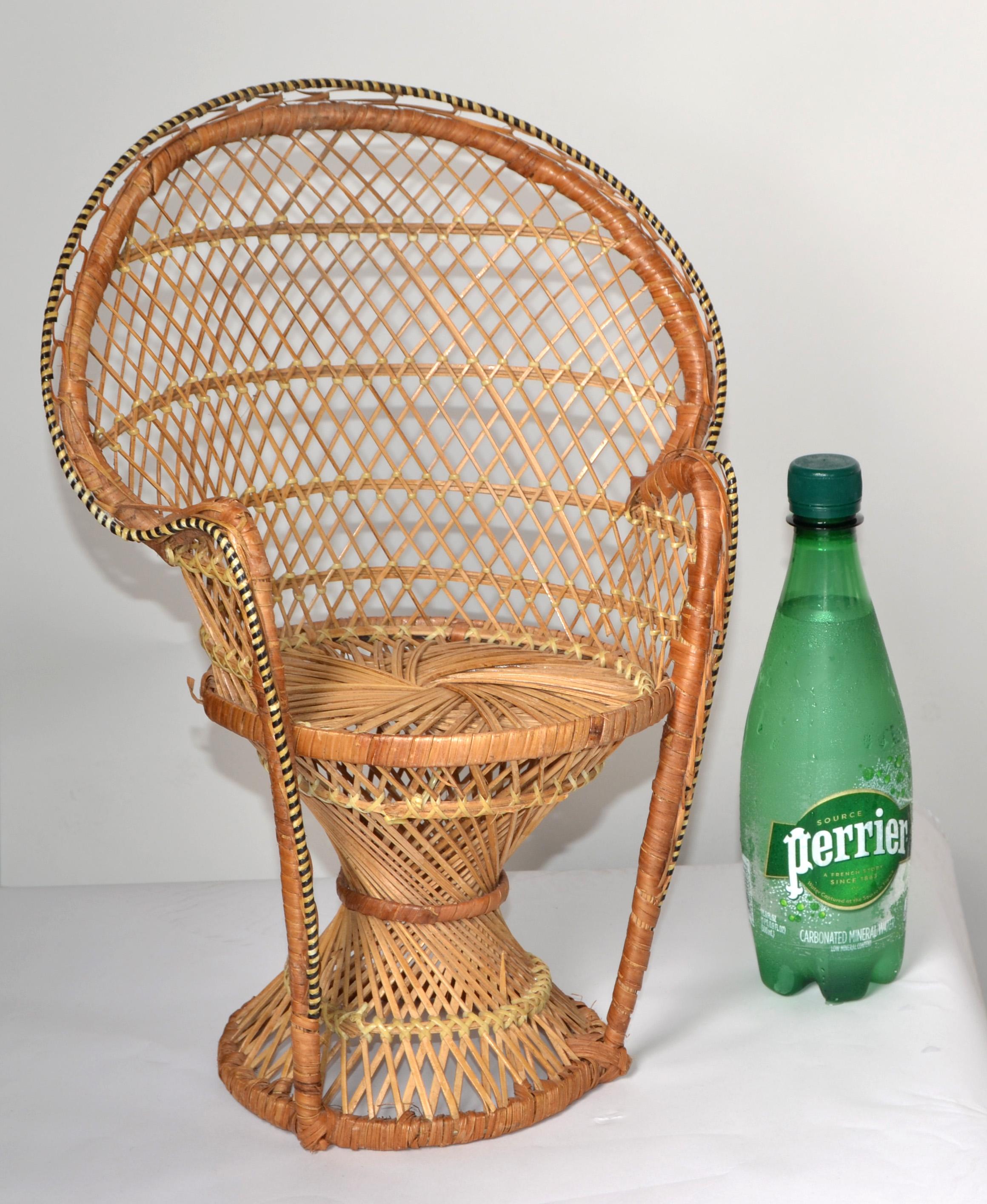 American 1970s Emmanuelle Miniature Wicker Rattan Armchair Plant Stand Bohemian Chic For Sale