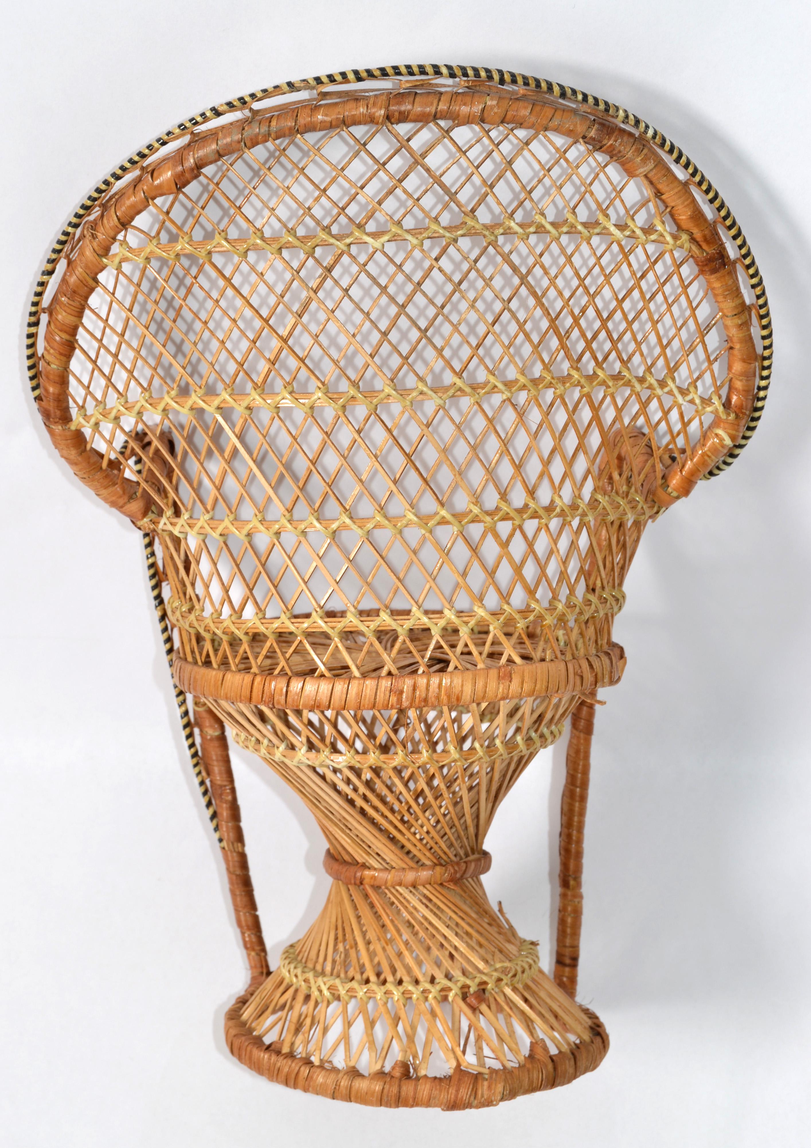 Hand-Crafted 1970s Emmanuelle Miniature Wicker Rattan Armchair Plant Stand Bohemian Chic For Sale