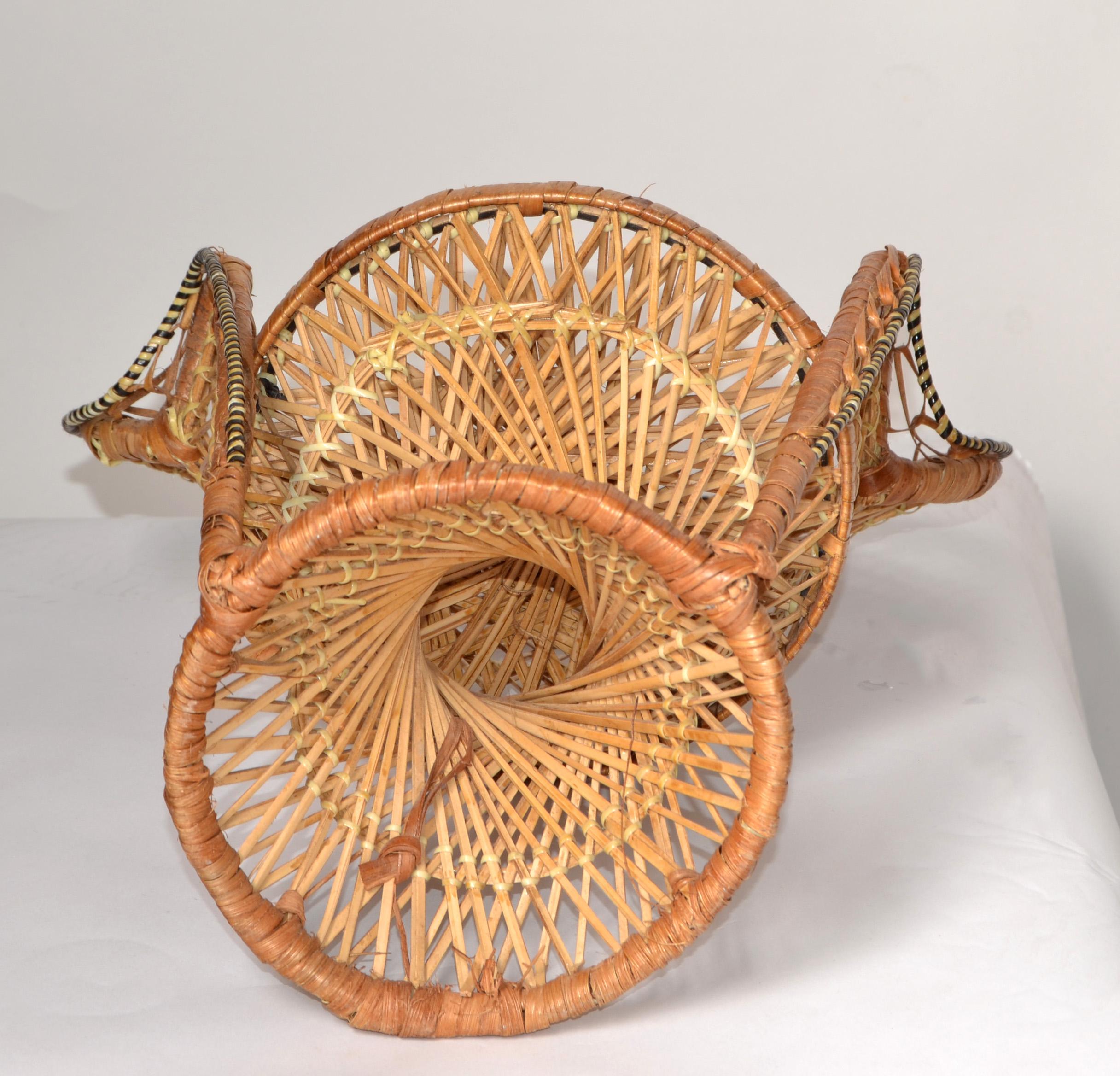 20th Century 1970s Emmanuelle Miniature Wicker Rattan Armchair Plant Stand Bohemian Chic For Sale