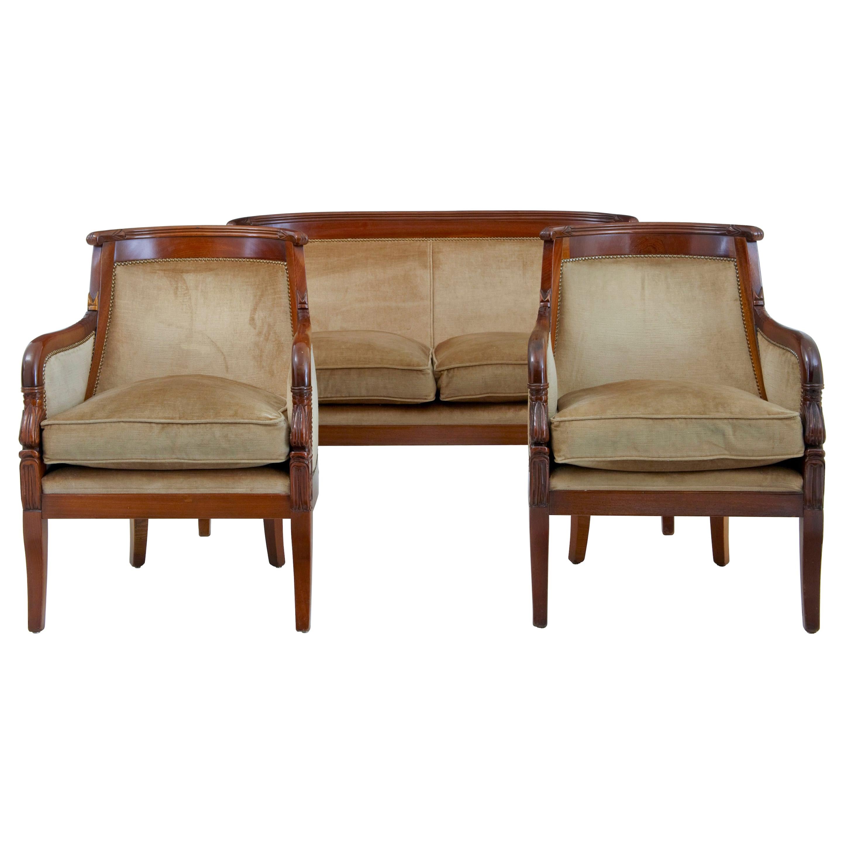 1970s Empire Revival 3-Piece Mahogany Suite