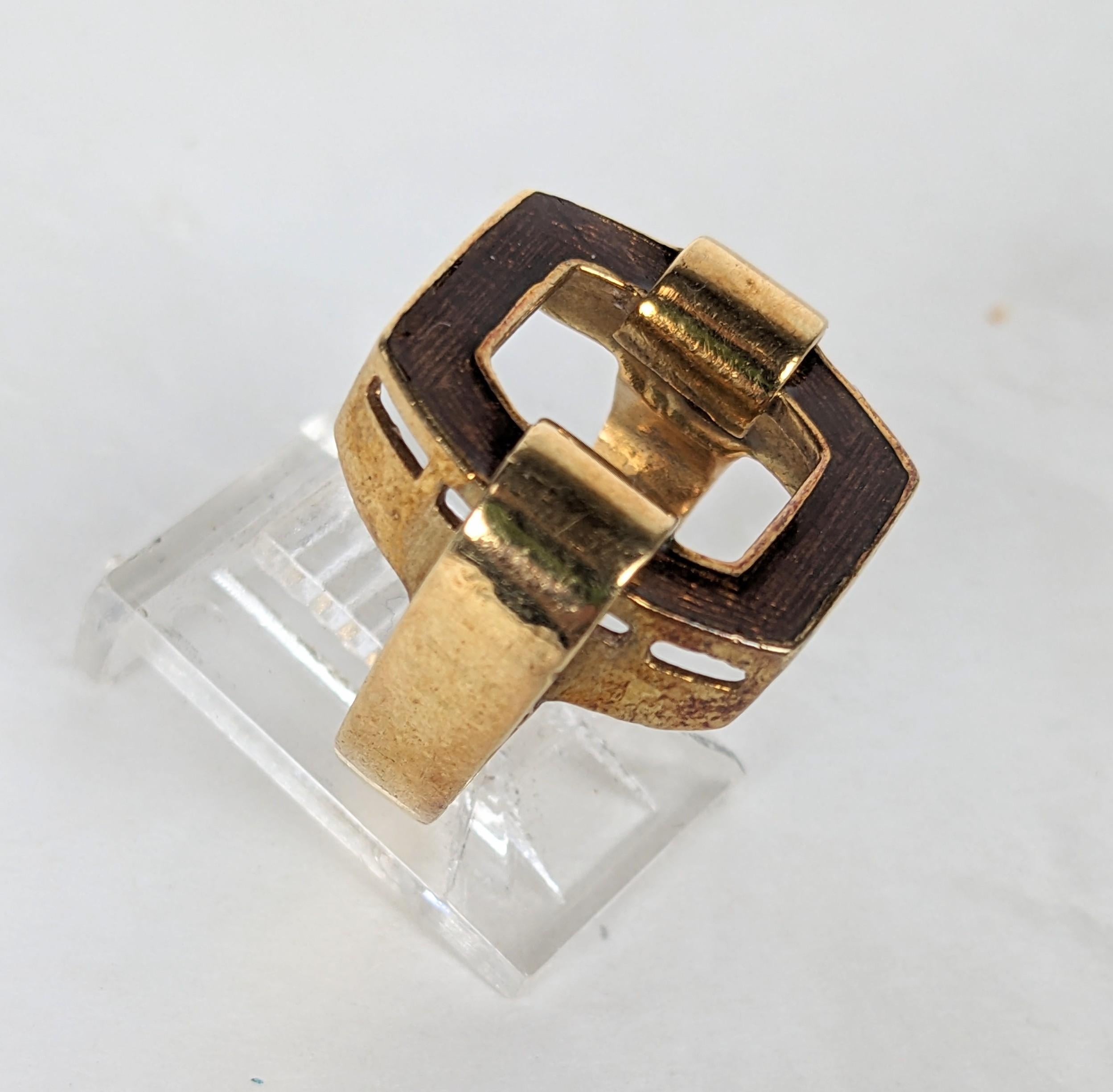 1970's Enamel and Gold Buckle Ring For Sale 3