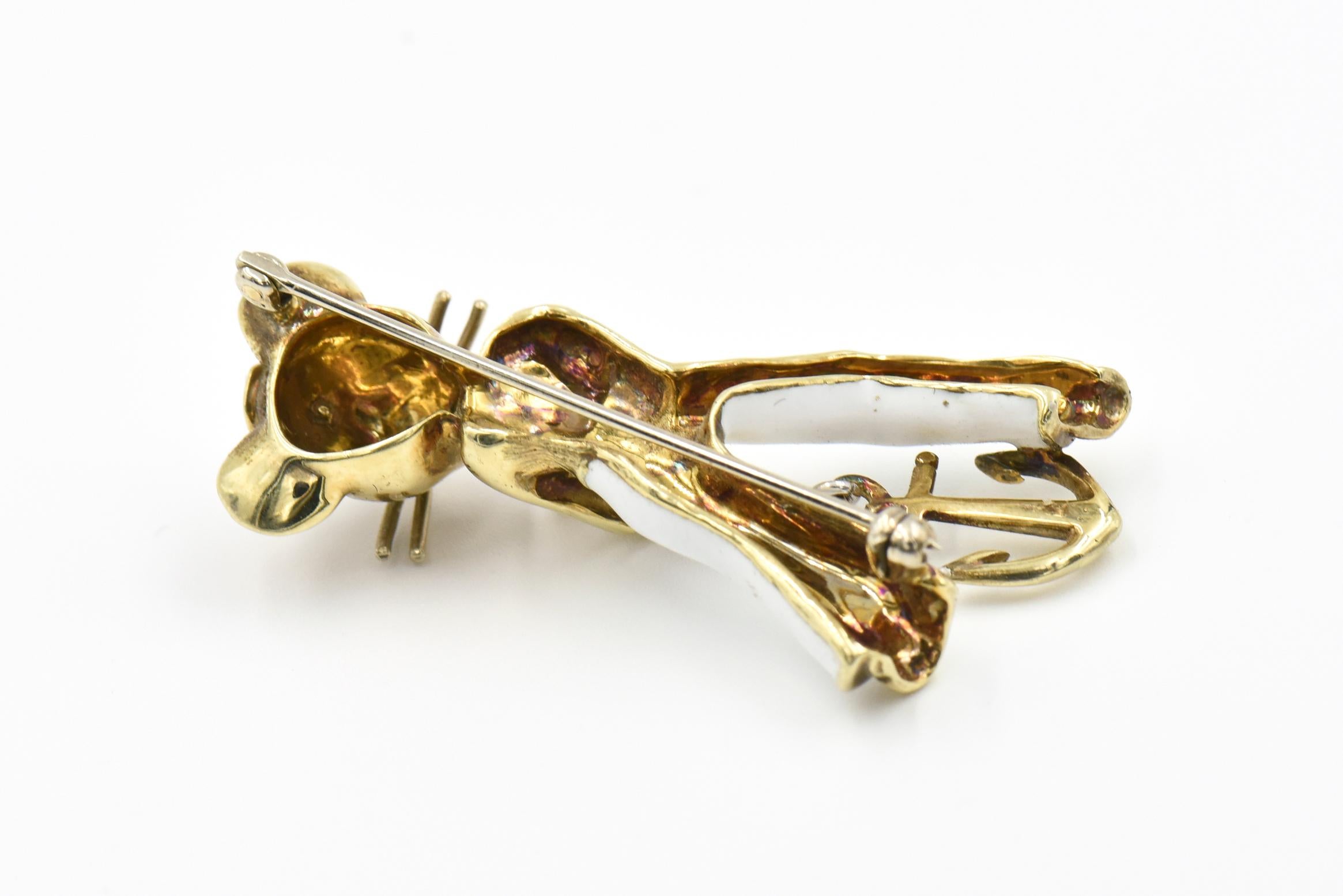 1970s Enamel Mouse Sailor Gold Brooch by Martine In Good Condition For Sale In Miami Beach, FL