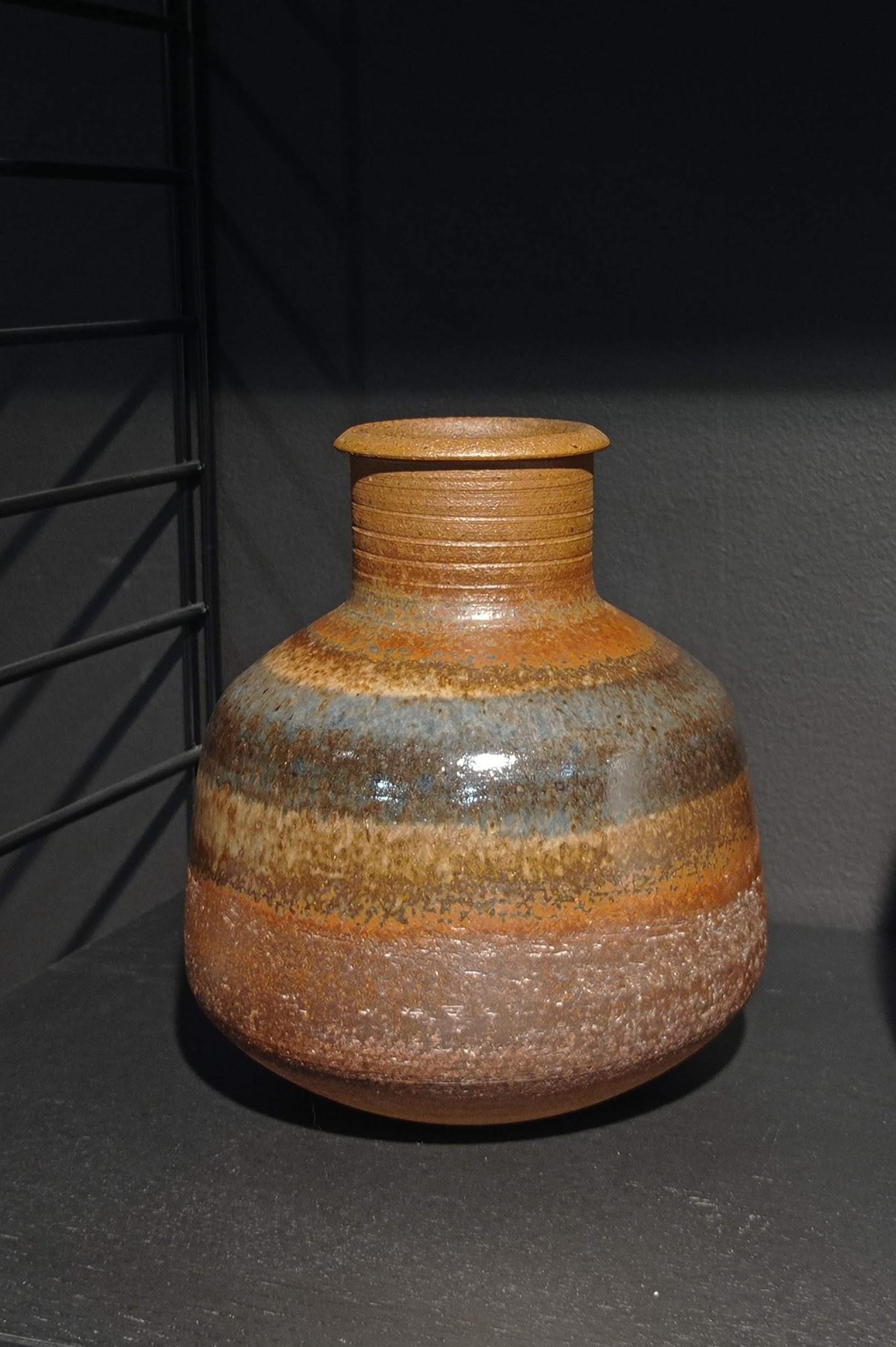 Space Age 1970s Enameled Glazed Brown Ceramic Vase by Nanni Valentini for Ceramica Arcore For Sale