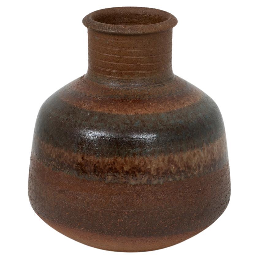 1970s Enameled Glazed Brown Ceramic Vase by Nanni Valentini for Ceramica Arcore