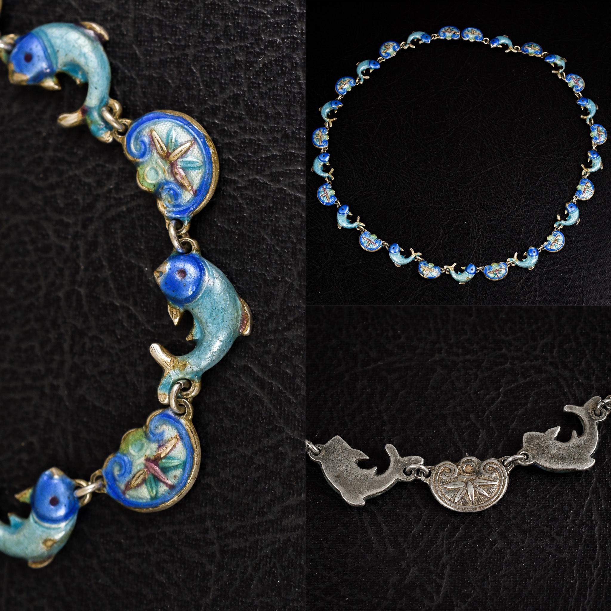 1970s Enamelled Lotus and Fishes Necklace 1