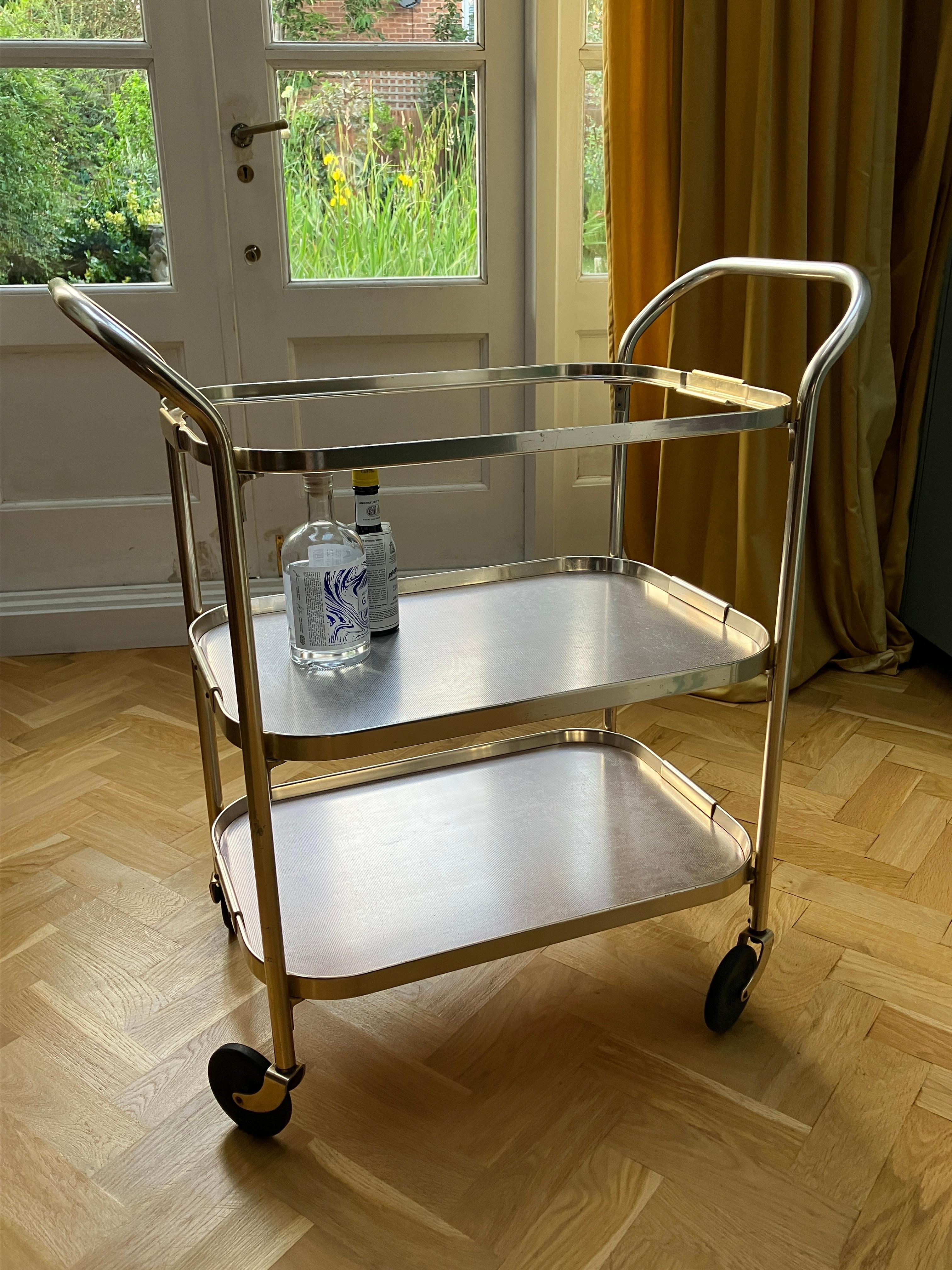 Anodized 1970s English Aluminium Drinks Trolley Cocktail Cabinet in Rose Gold by Kaymet