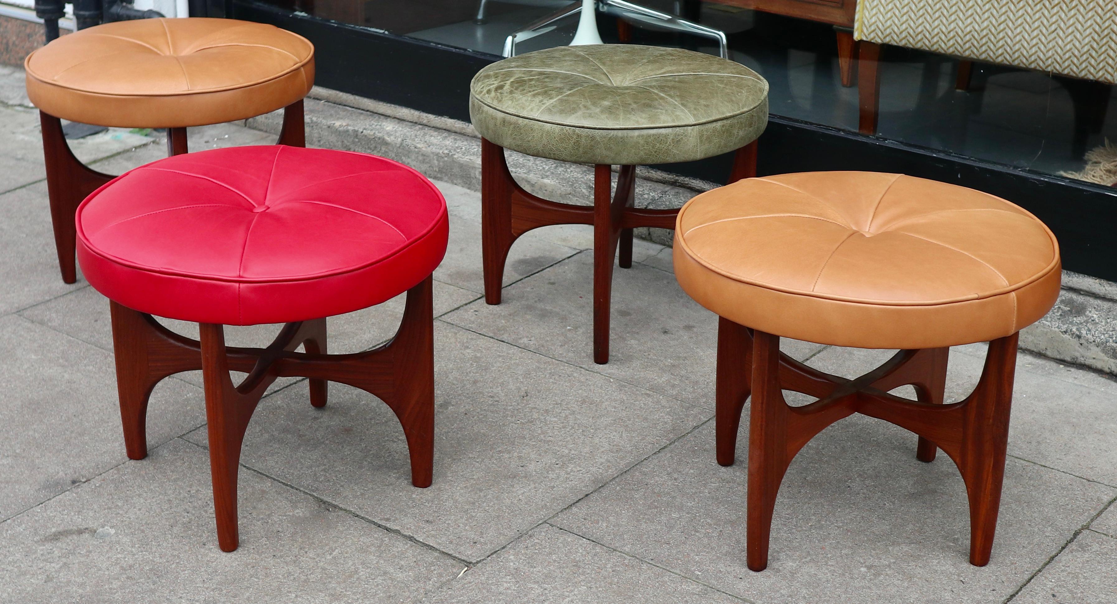 1970s English G-plan Teak based leather/cloth footstool designed by Kofod larsen For Sale 7