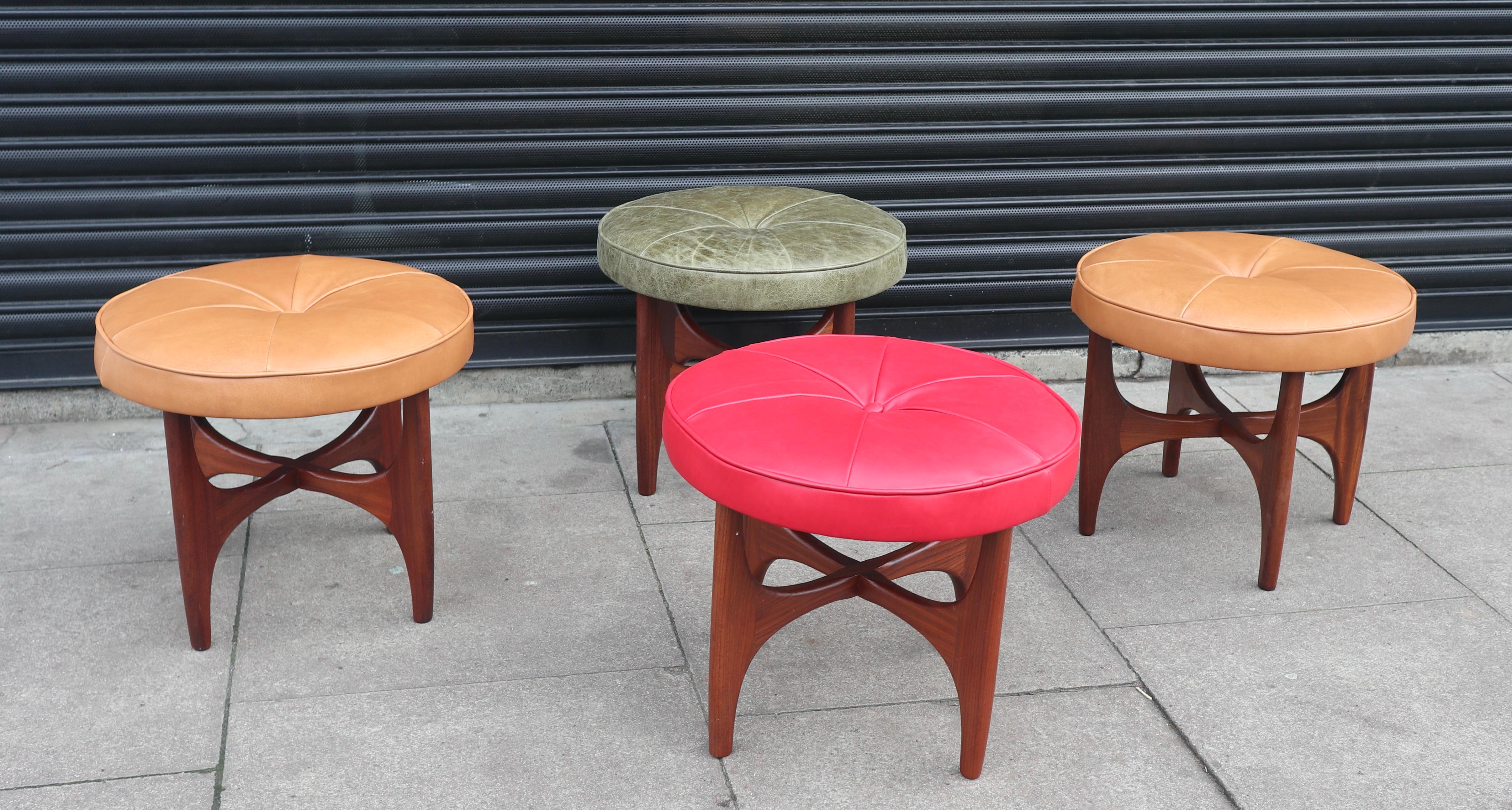 1970s English G-plan Teak based leather/cloth footstool designed by Kofod larsen For Sale 11