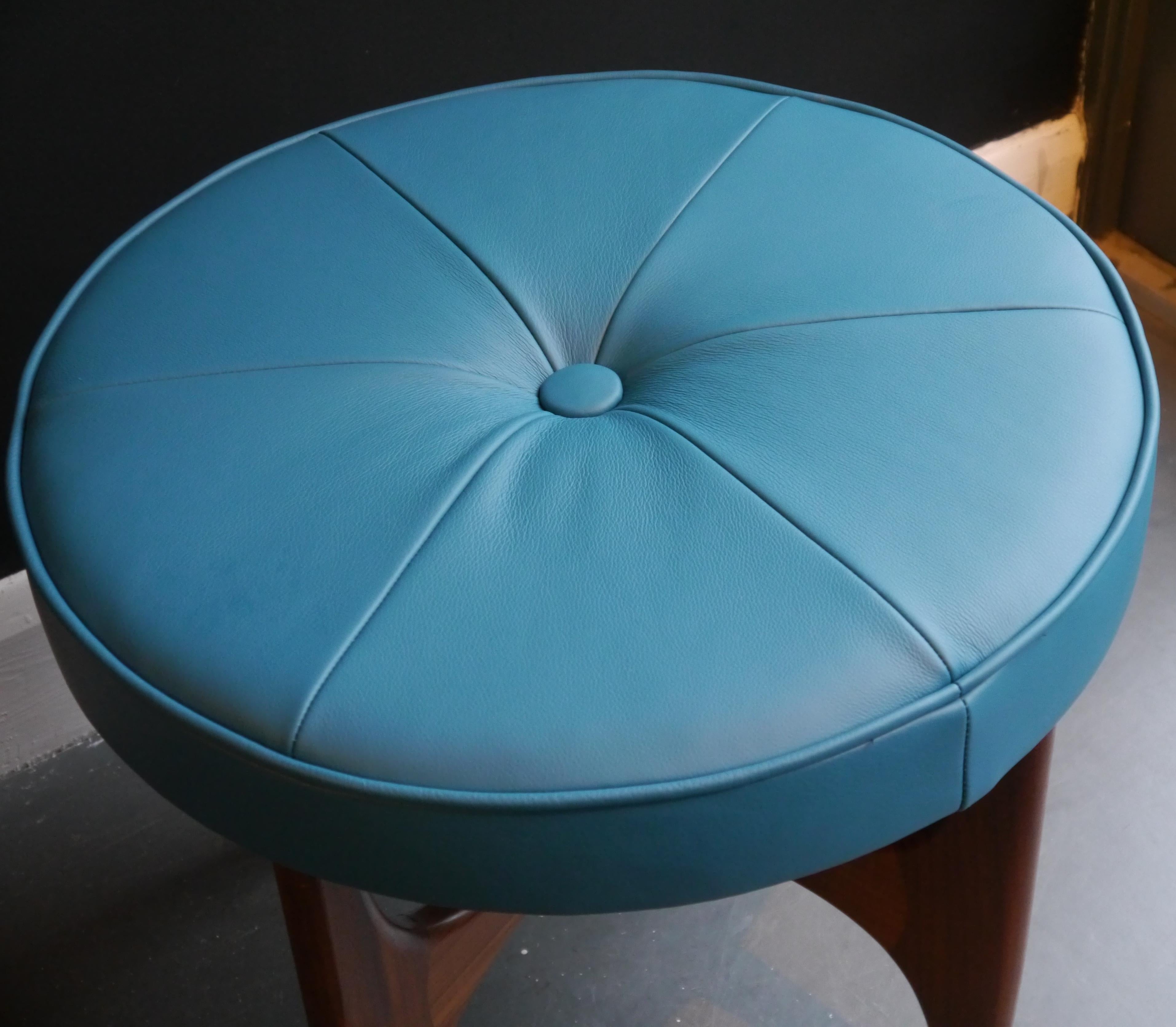 1970s English G-plan Teak based leather/cloth footstool designed by Kofod larsen For Sale 8