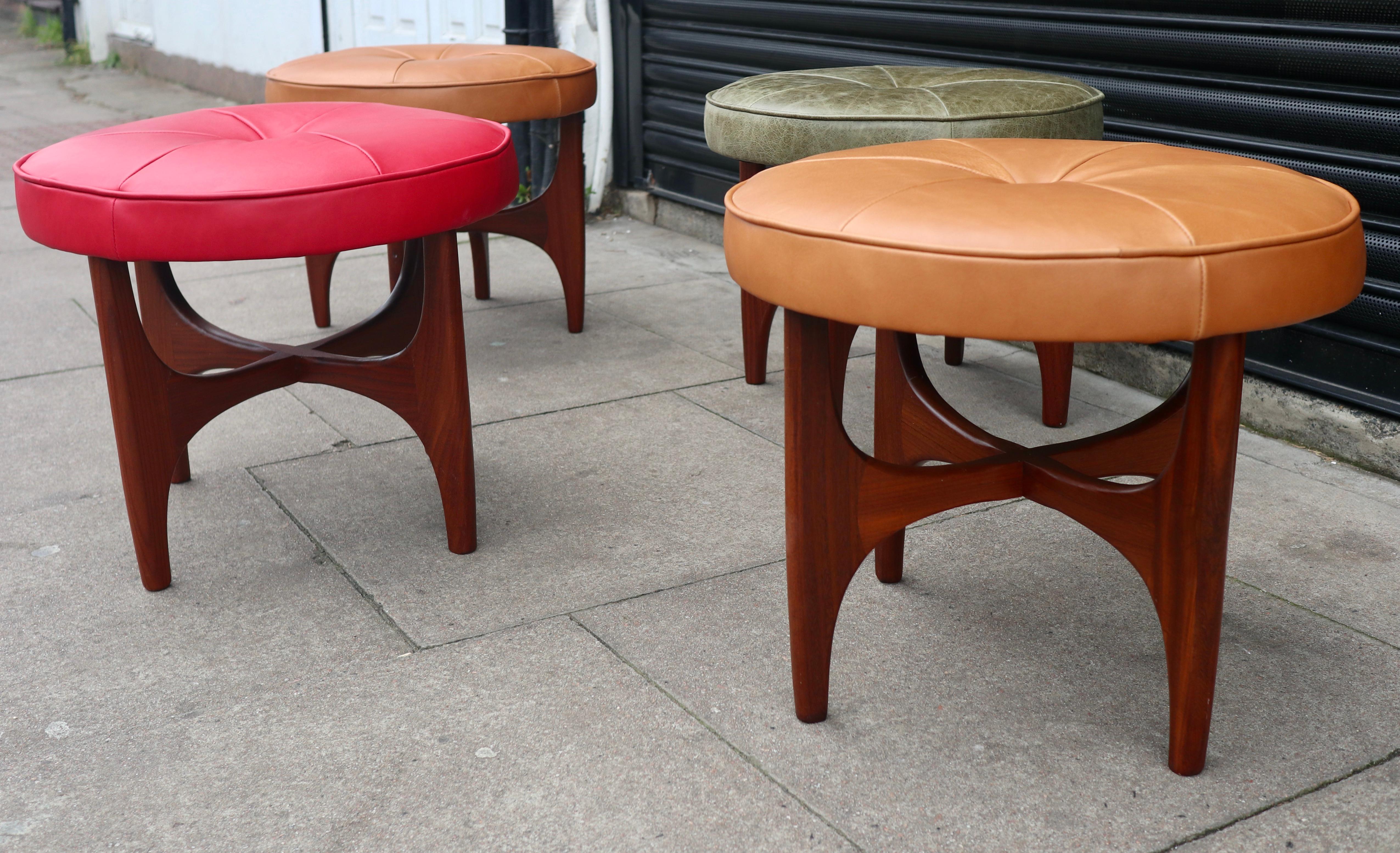 1970s English G-plan Teak based leather/cloth footstool designed by Kofod larsen For Sale 13