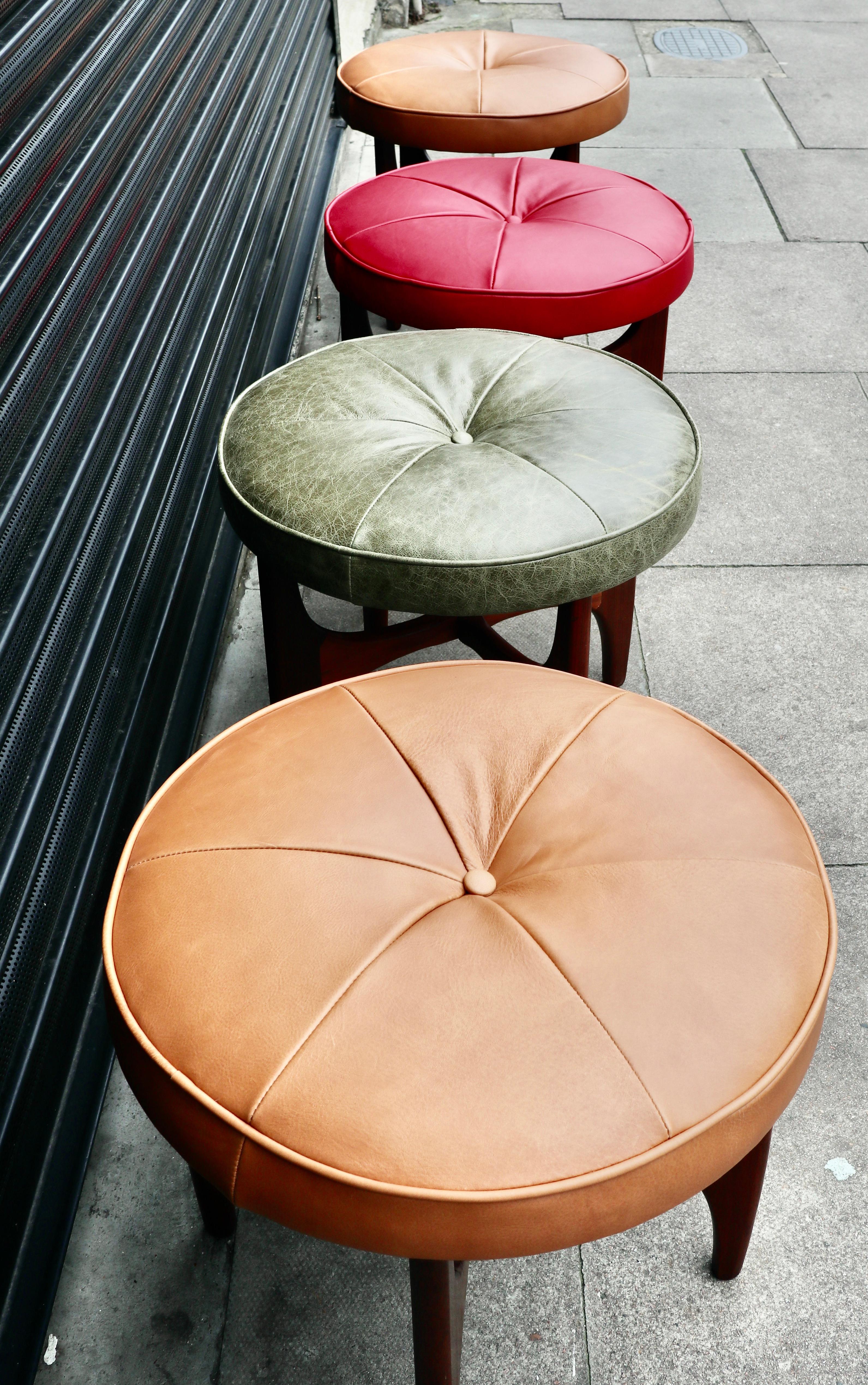 1970s English G-plan Teak based leather/cloth footstool designed by Kofod larsen For Sale 14