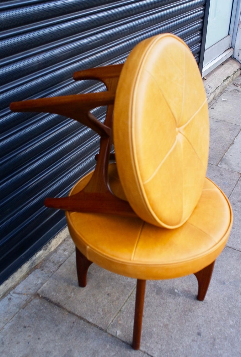 1970s English Gplan Teak based leather/cloth footstool designed by