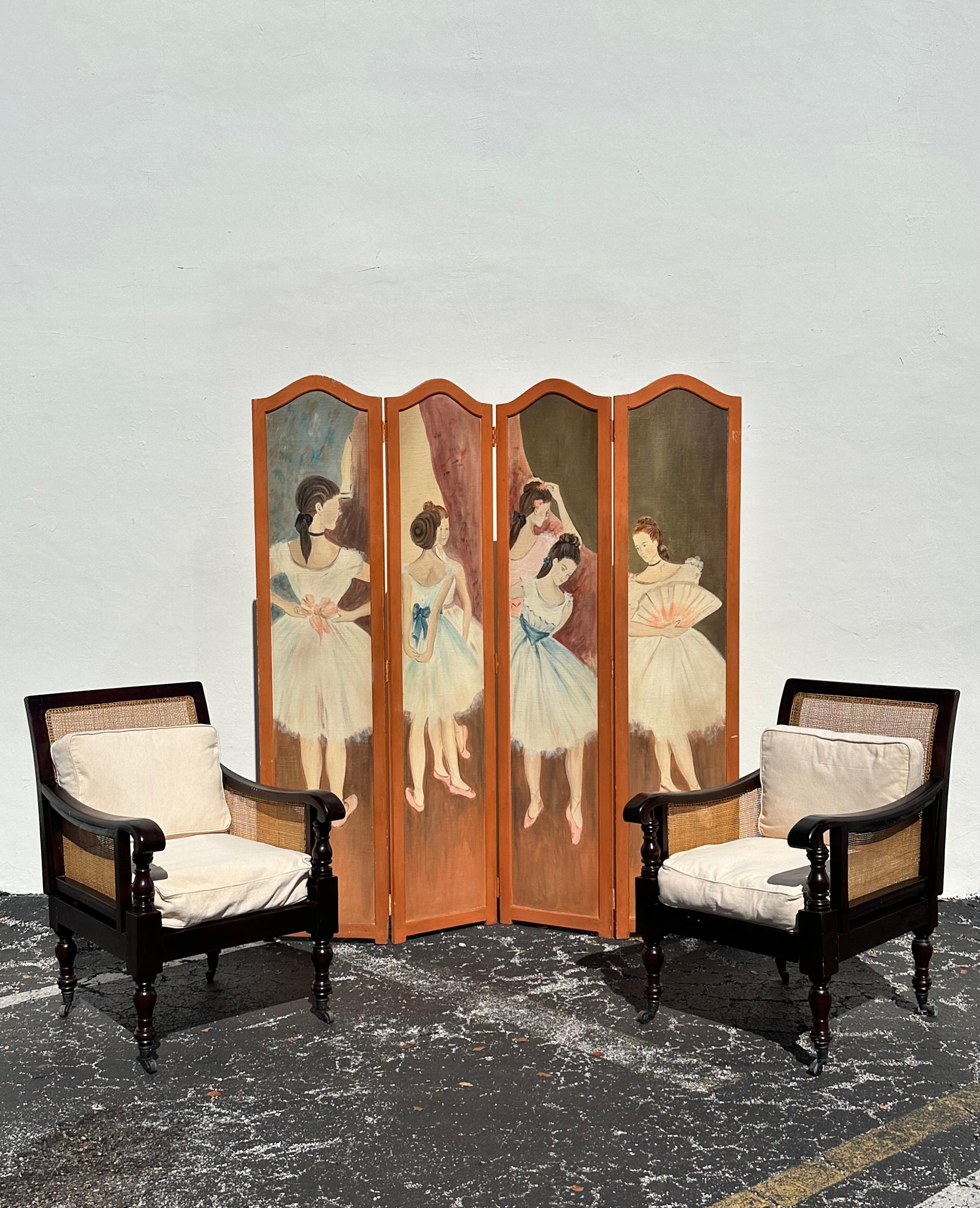 1970 Bibliothèque anglaise Bergère Recency Caned Mahogany Armchairs en vente 9