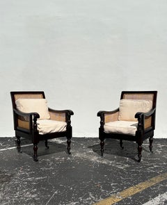 1970s English Library Bergère Recency Caned Mahogany Armchairs