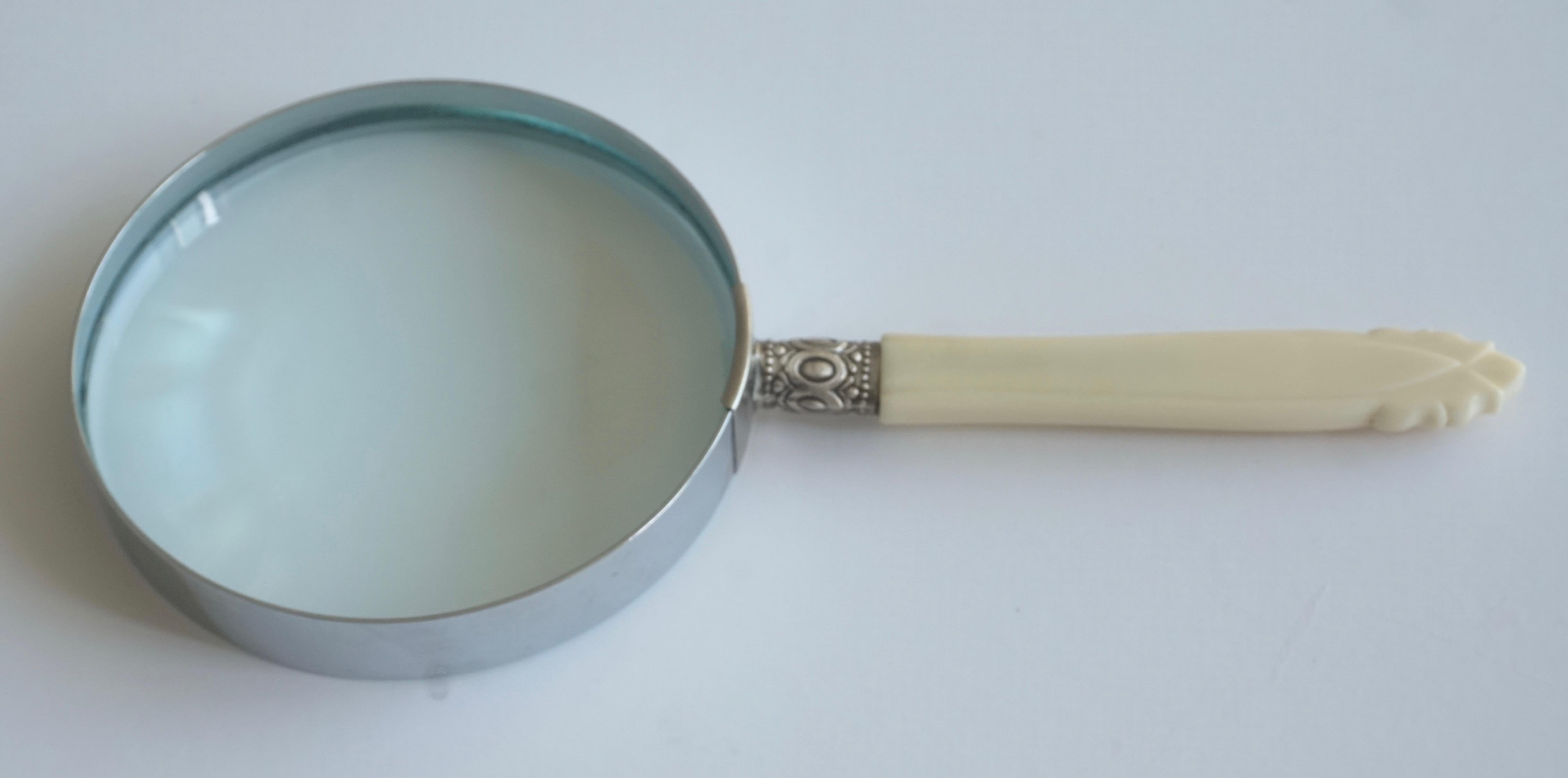 Art Deco 1970s English Magnifying Glass and Letter Opener Desk Set with Bone Handles