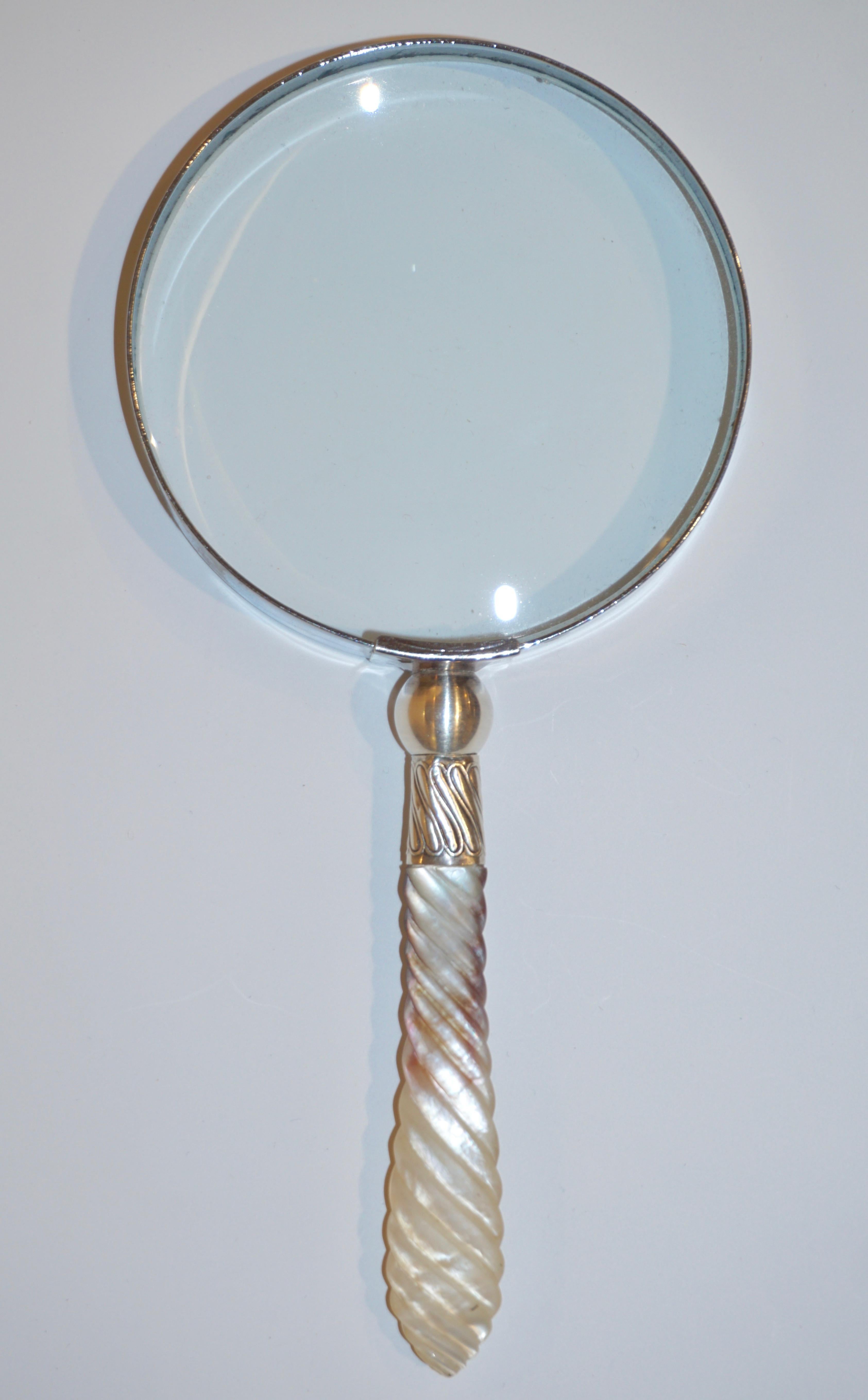 Late 20th Century 1970s English Magnifying Glass and Letter Opener with Mother of Pearl Handles