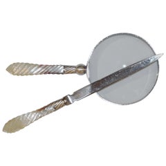 1970s English Magnifying Glass and Letter Opener with Mother of Pearl Handles