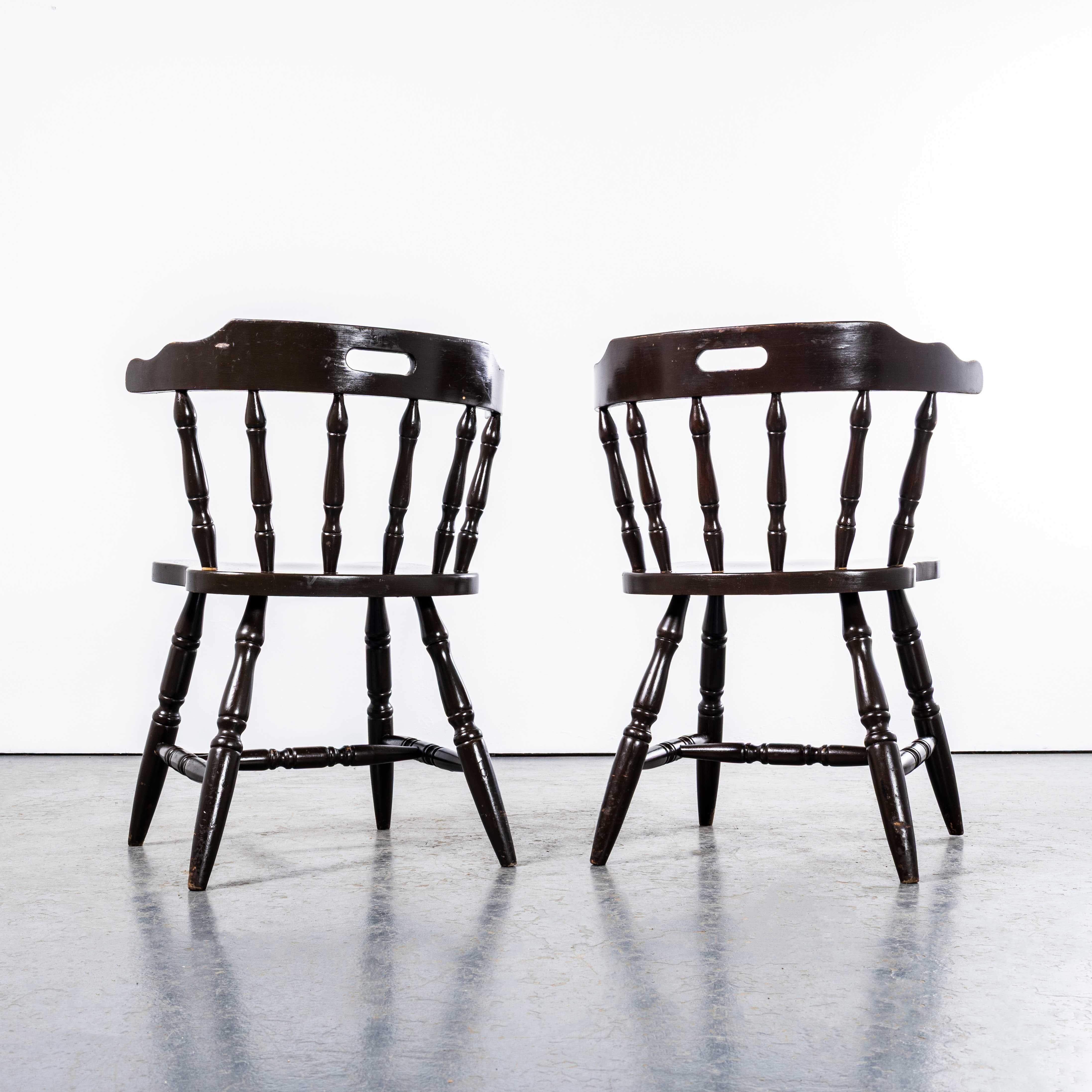 Late 20th Century 1970's English Penny Dining Arm Chairs - Pair For Sale