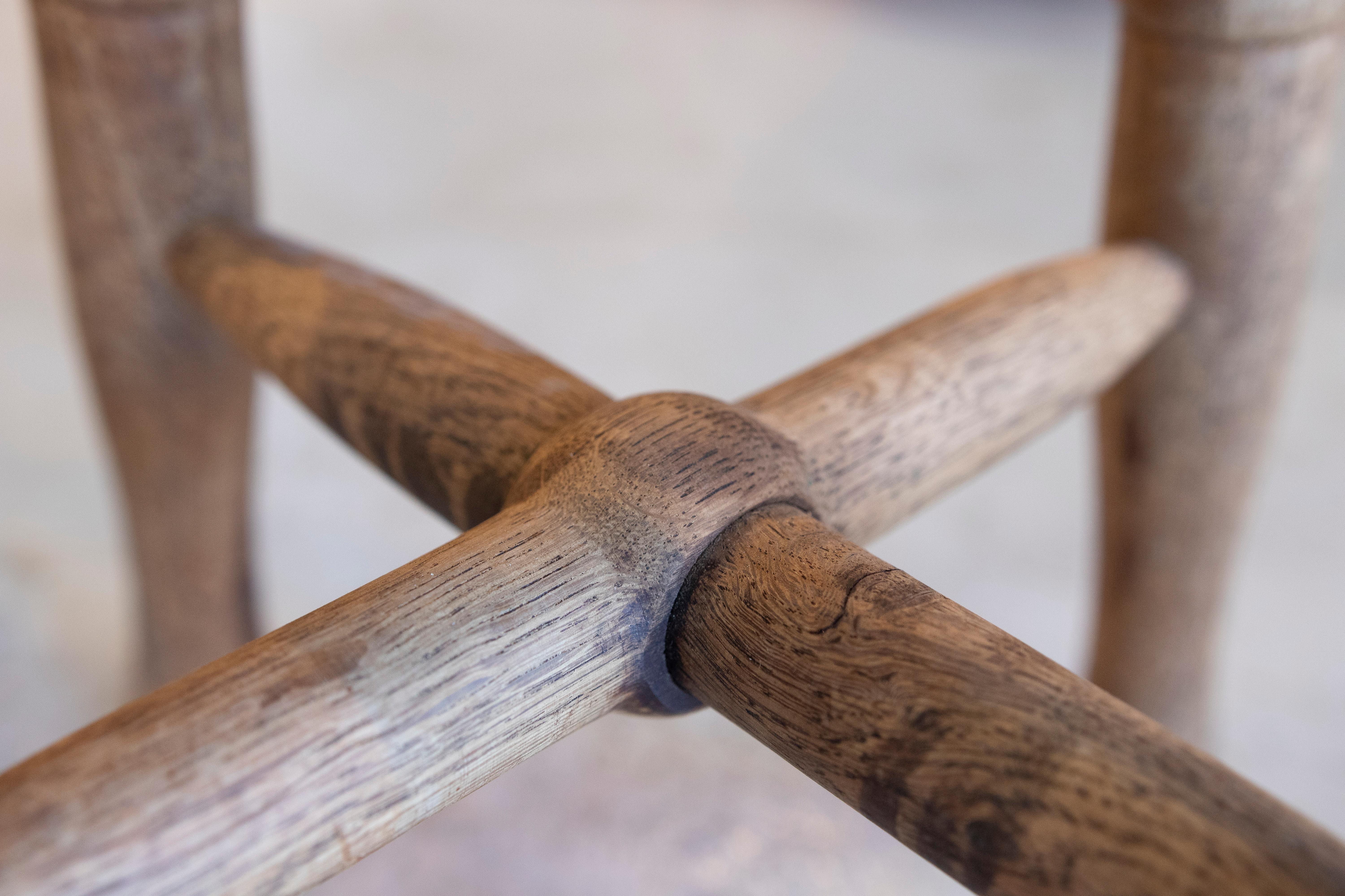 1970s English Rustic Oak Wood 4-Legged Stool 6