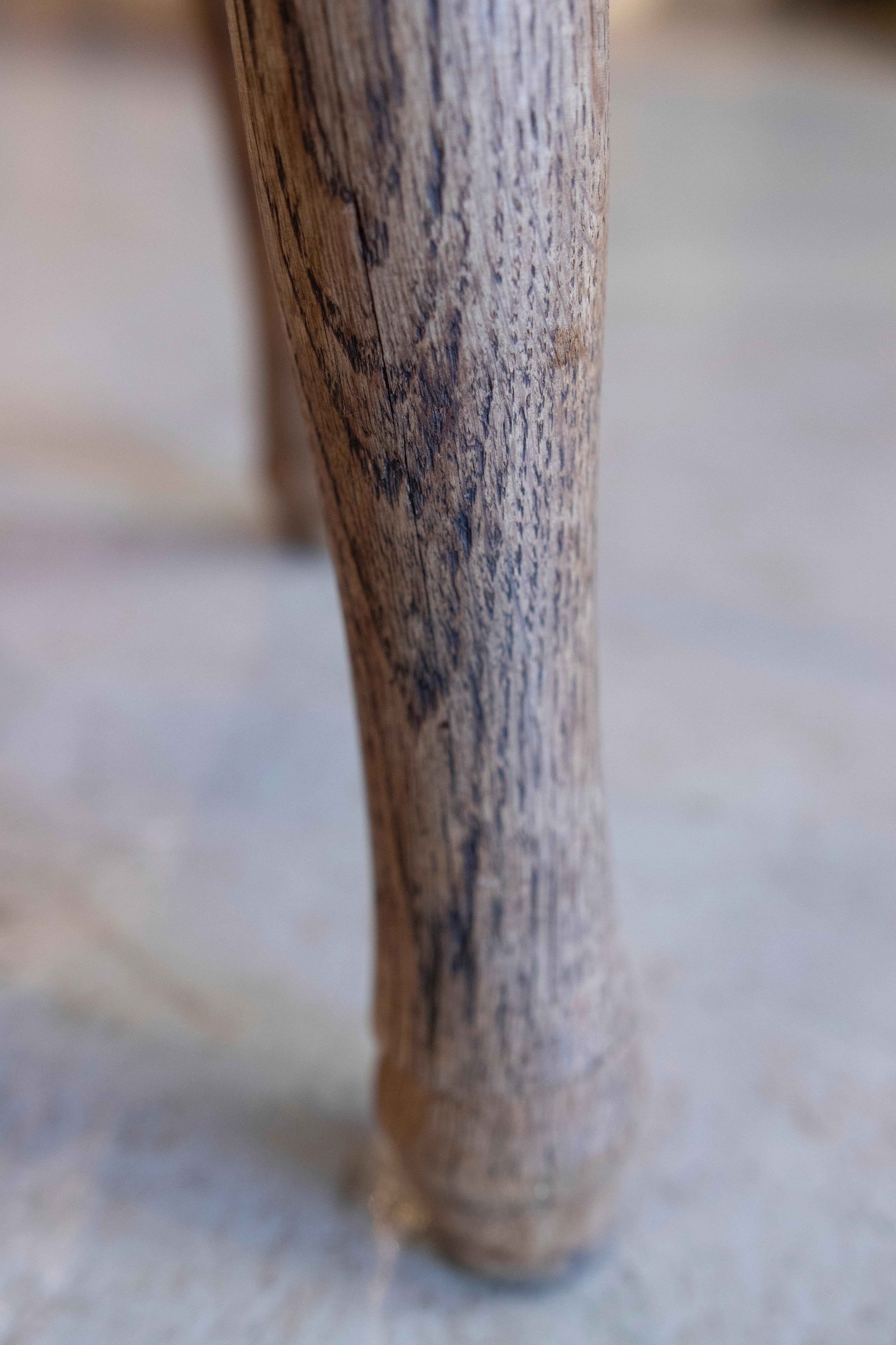 1970s English Rustic Oak Wood 4-Legged Stool 7