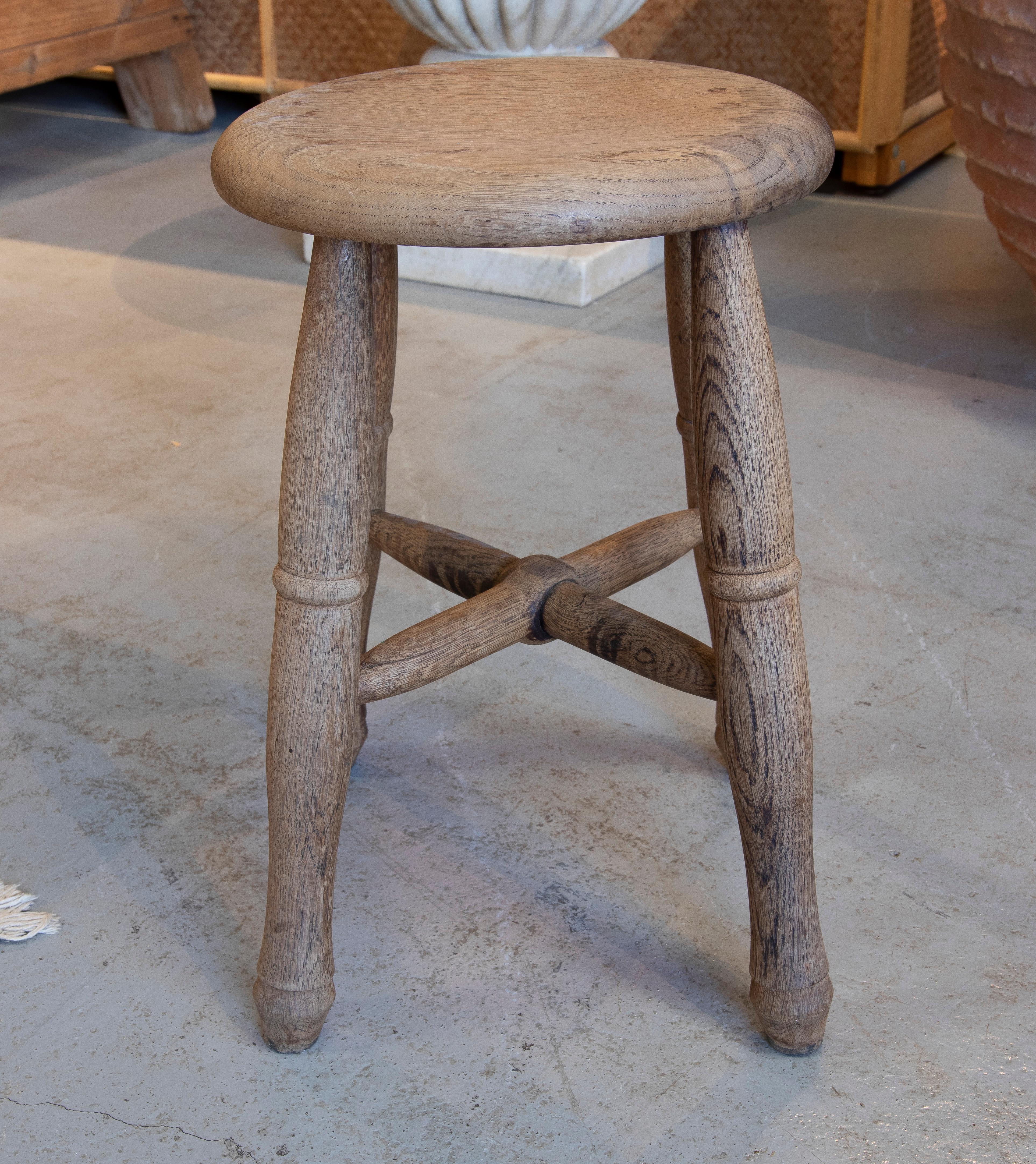 Rustic 1970s English oak wood 4-legged stool.
