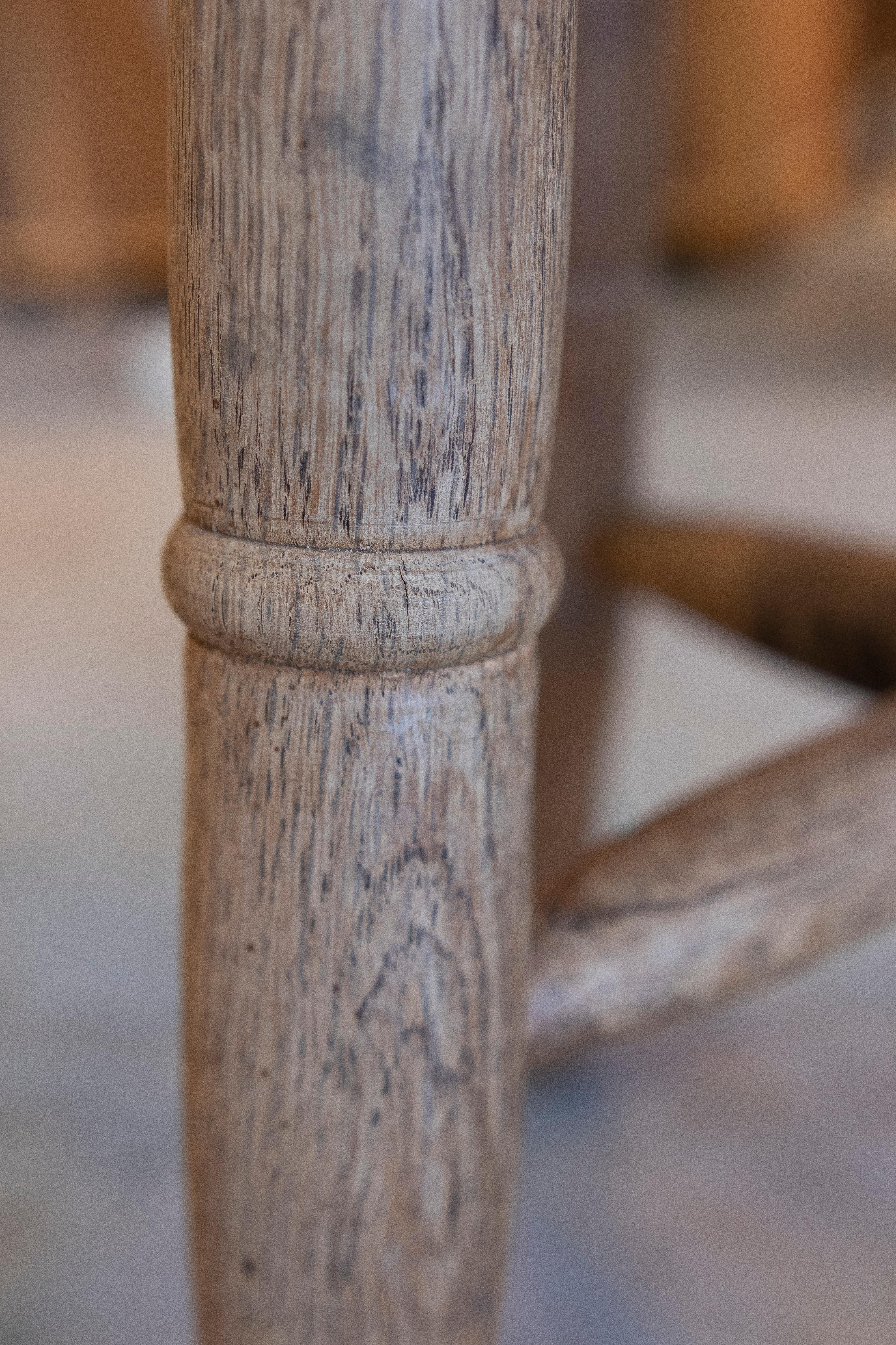 1970s English Rustic Oak Wood 4-Legged Stool 1