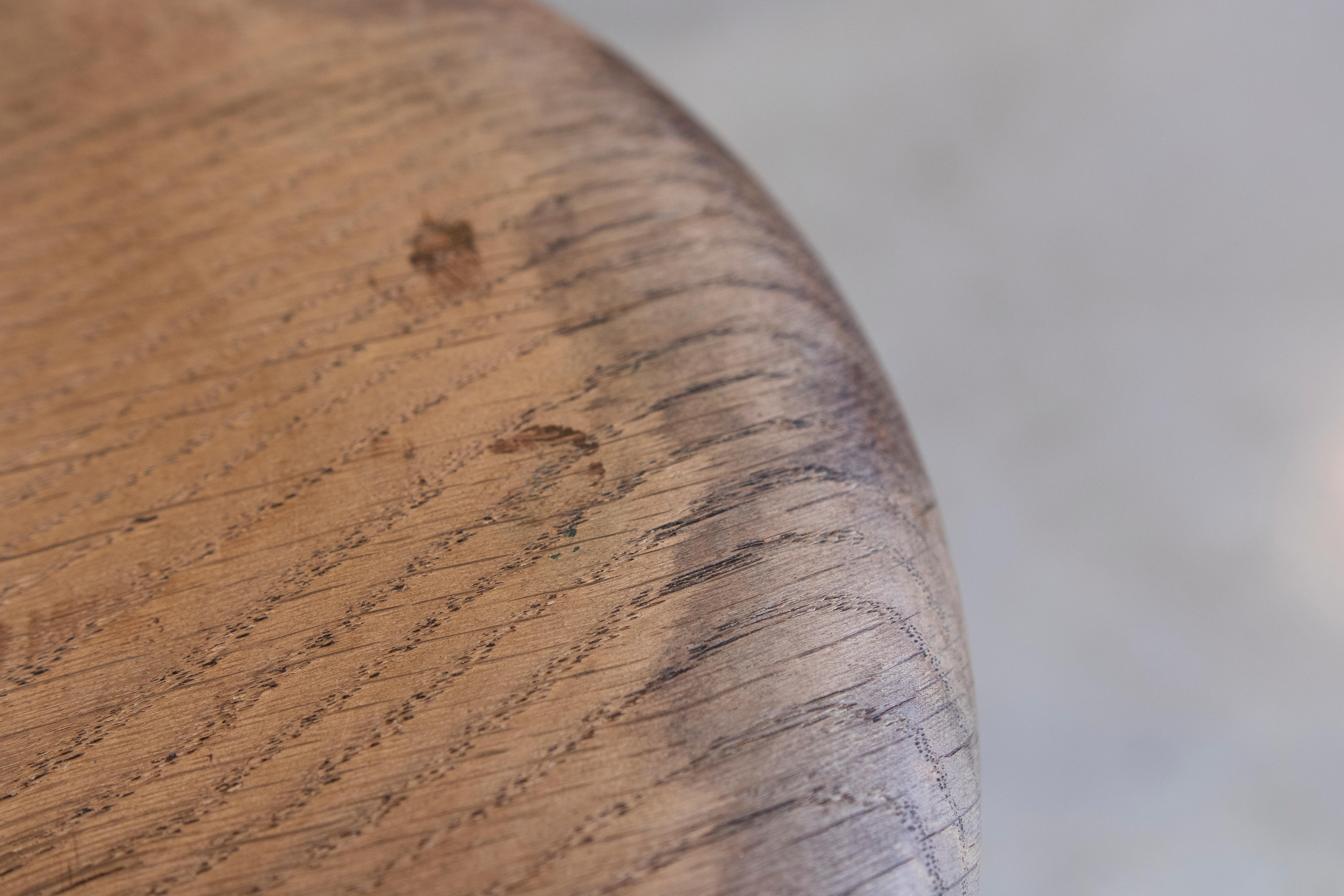 1970s English Rustic Oak Wood 4-Legged Stool 3