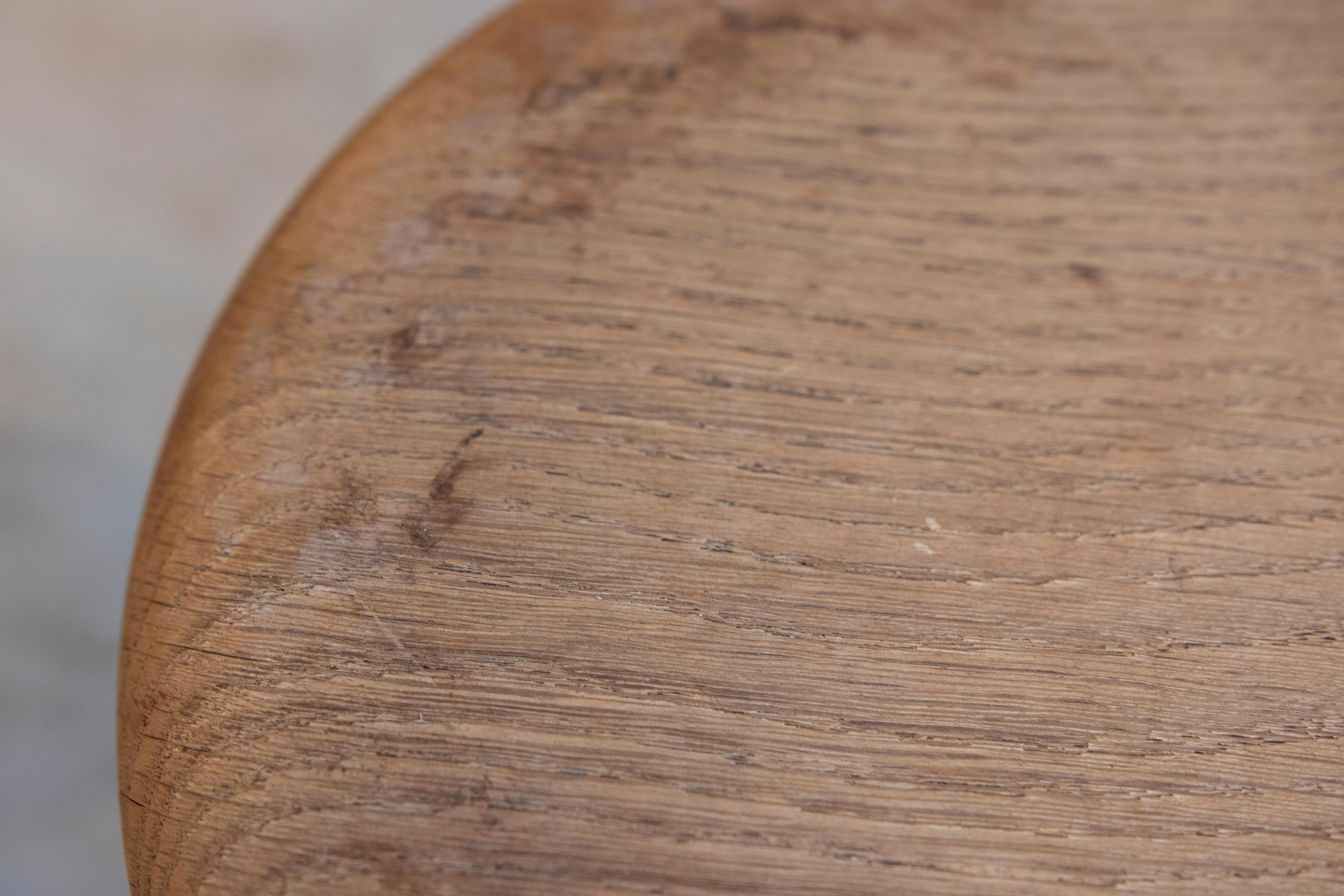 1970s English Rustic Oak Wood 4-Legged Stool 4
