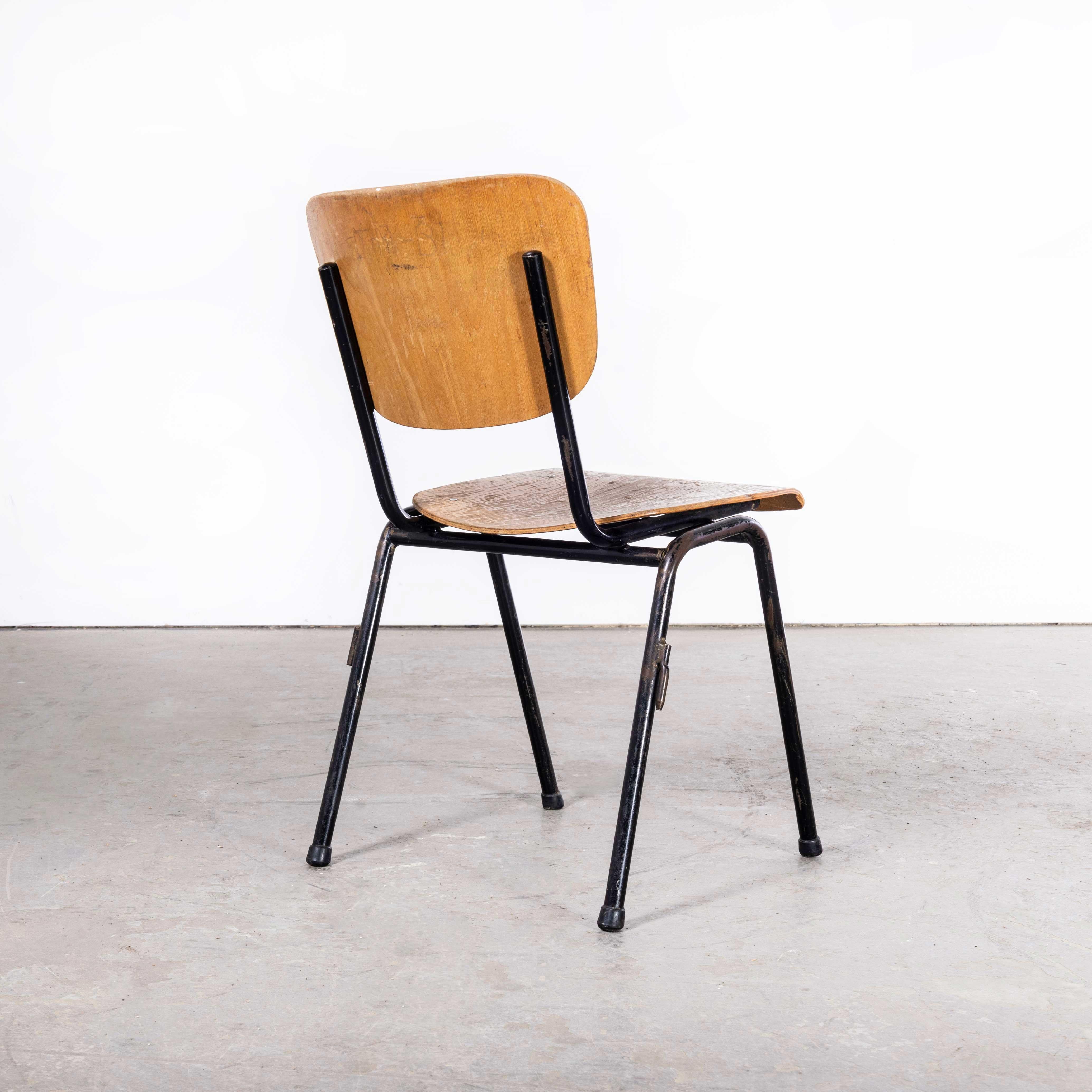 Late 20th Century 1970's English Stacking School Dining Chairs - Set Of Fourteen For Sale