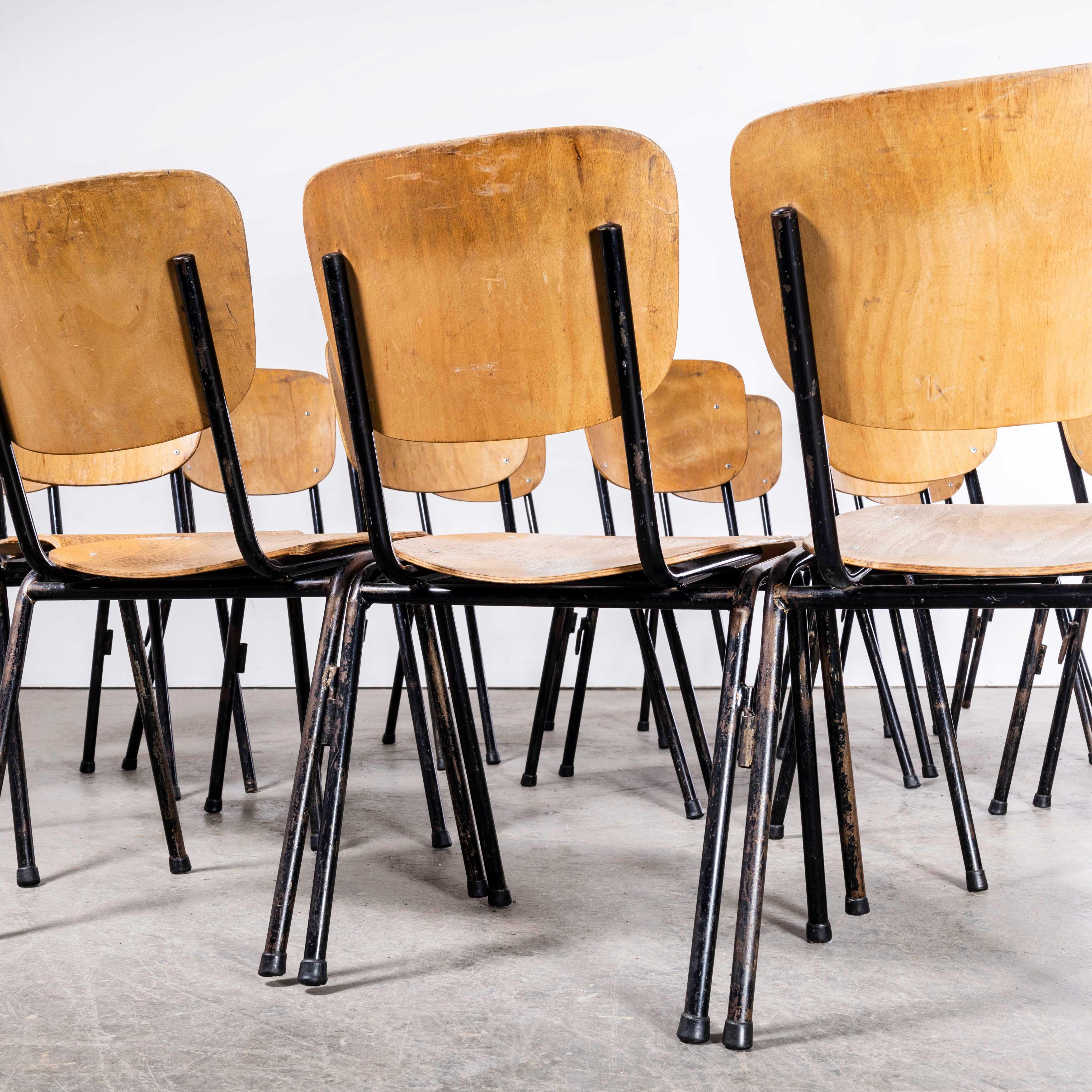 Metal 1970's English Stacking School Dining Chairs - Set Of Fourteen For Sale