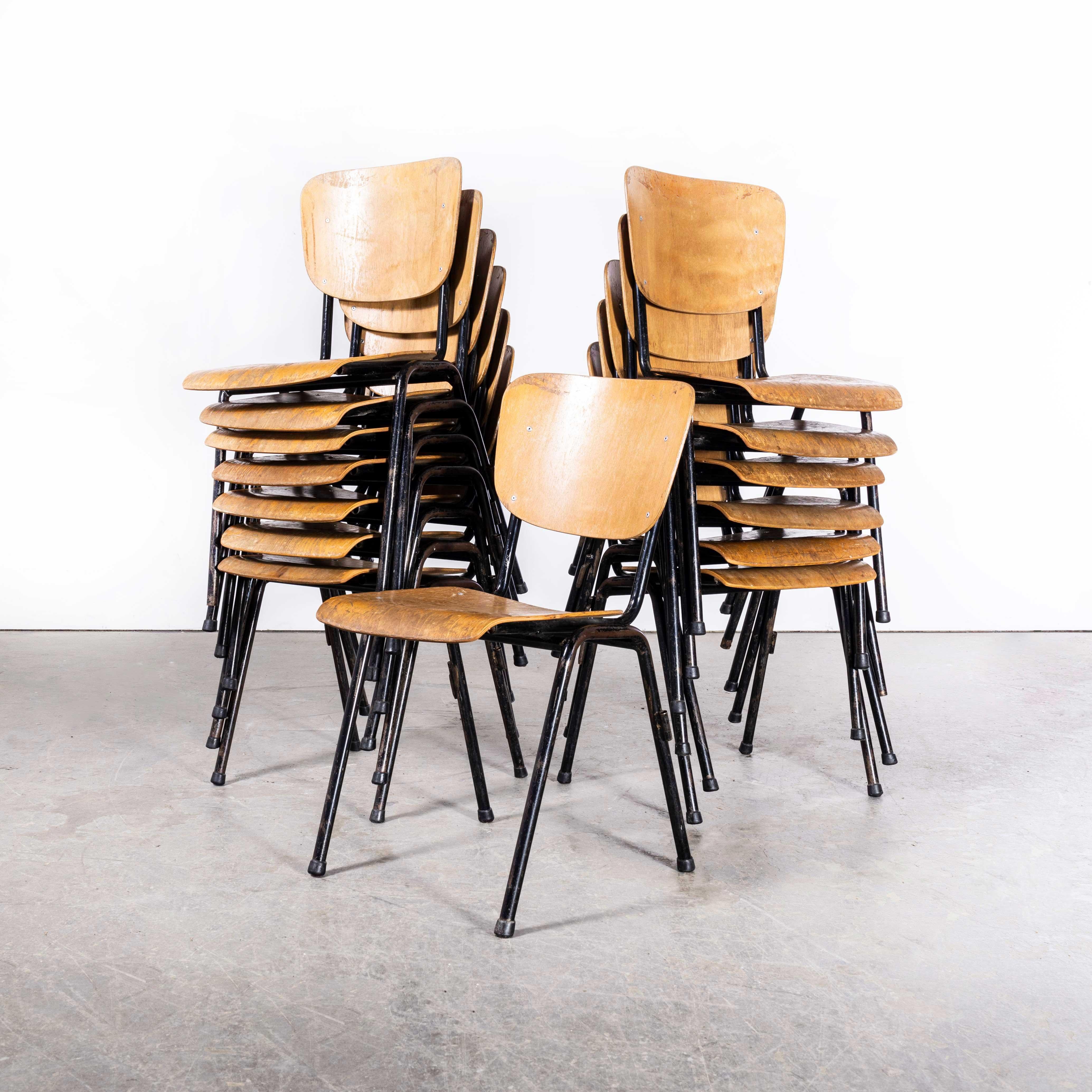 1970's English Stacking School Dining Chairs - Set Of Fourteen For Sale 2