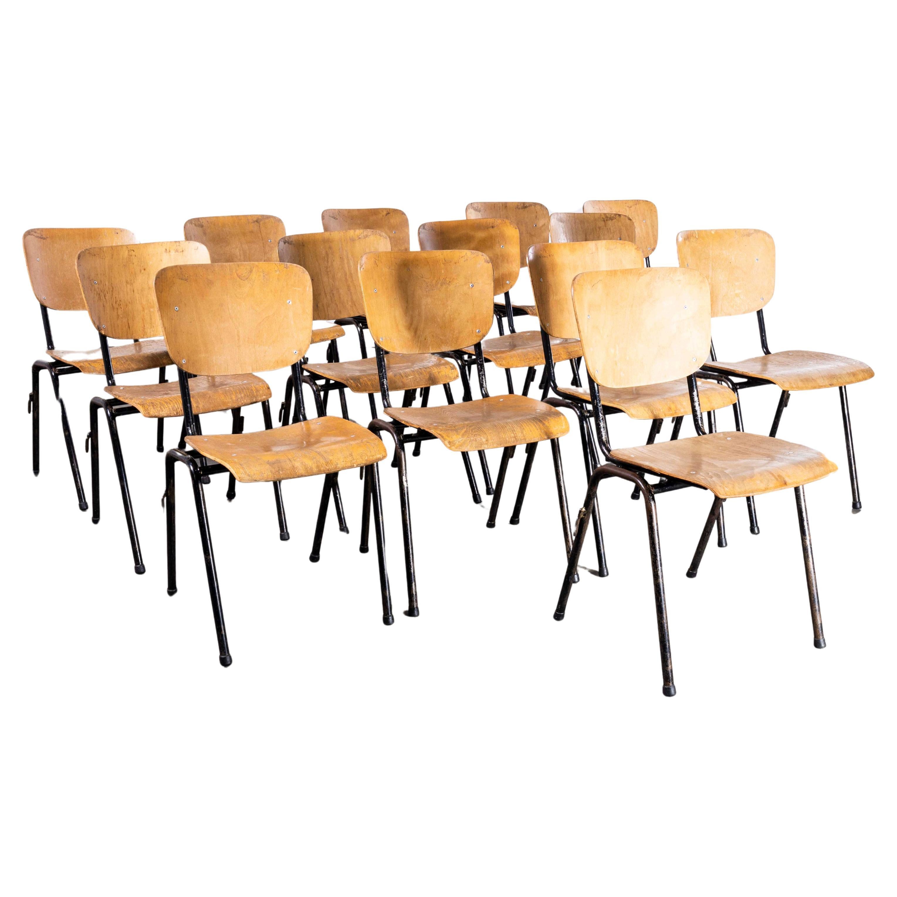 1970's English Stacking School Dining Chairs - Set Of Fourteen For Sale