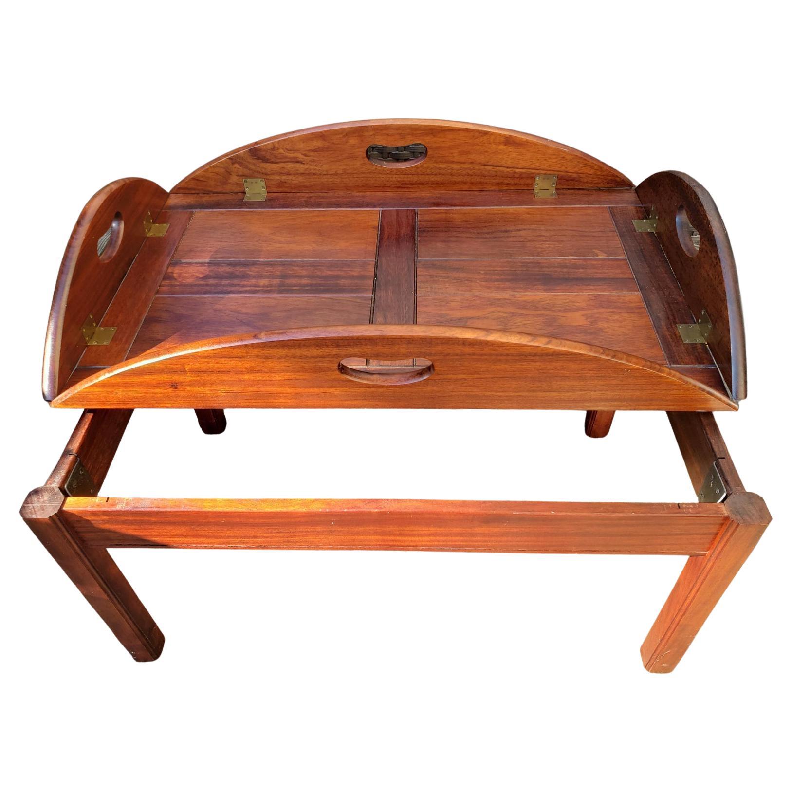 American 1970s English Traditional Hinged Solid Mahogany Butler's Tray Table For Sale
