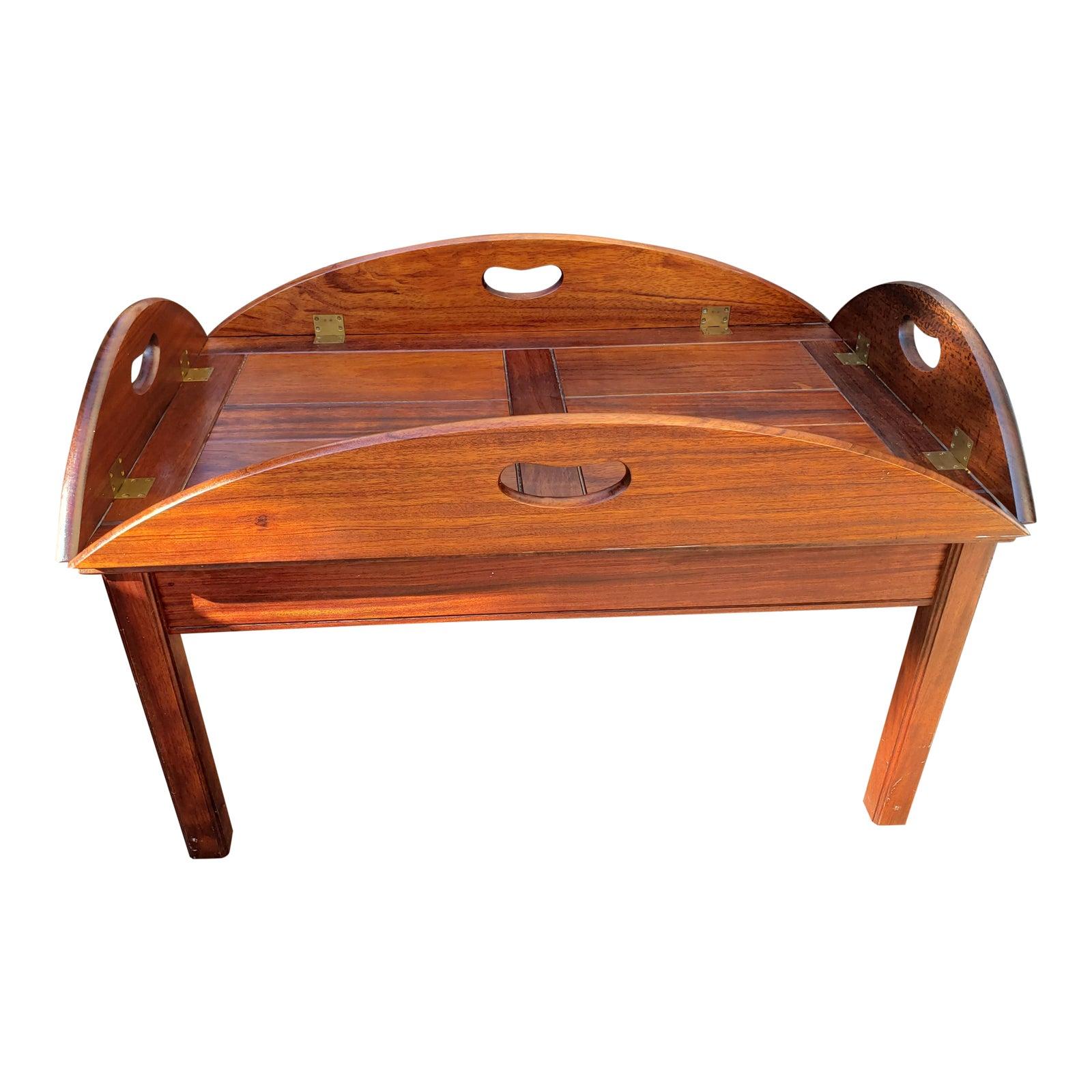 Woodwork 1970s English Traditional Hinged Solid Mahogany Butler's Tray Table For Sale