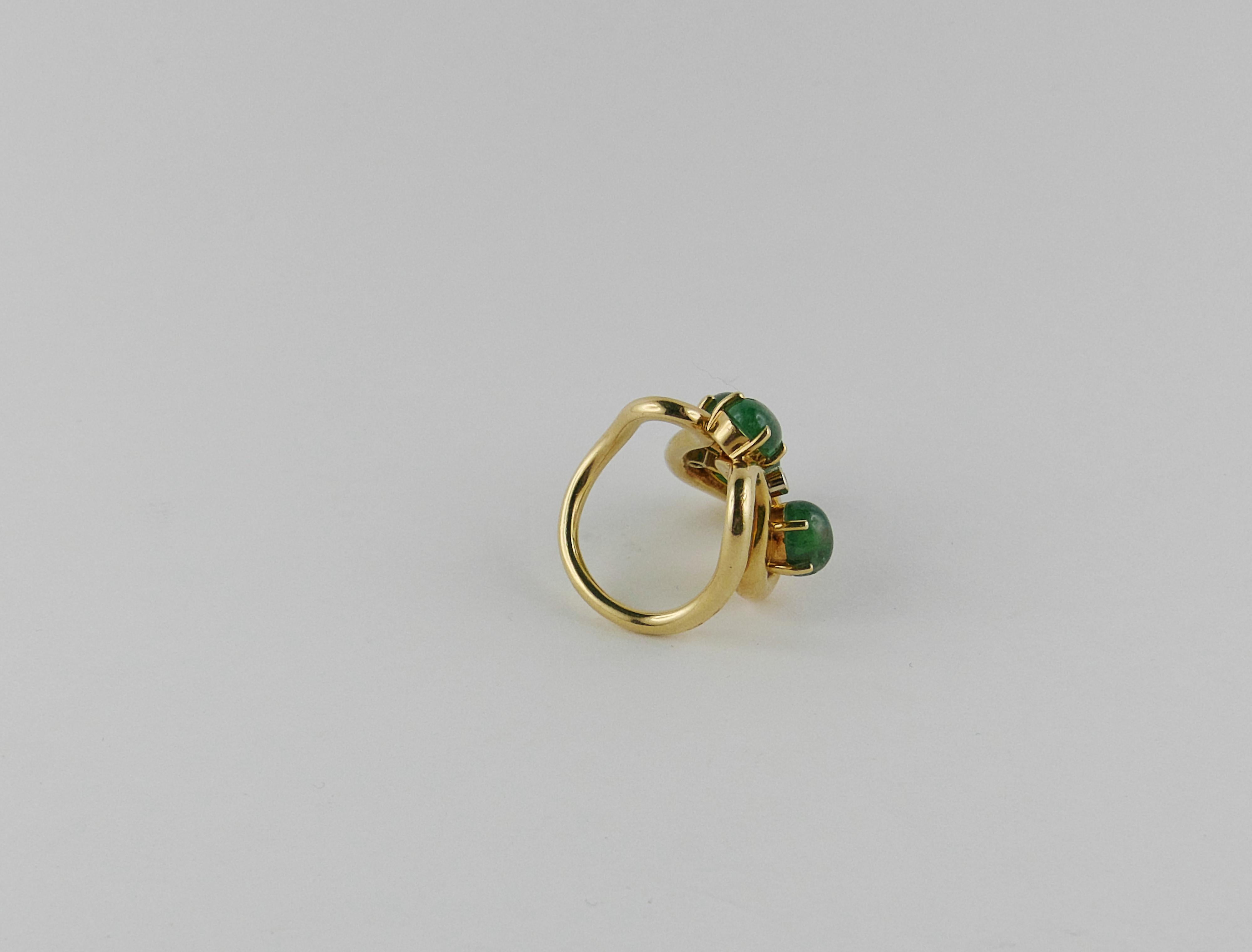 Mixed Cut 1970s Enrico Cirio Yellow Gold, Emerald and Diamond Ring For Sale