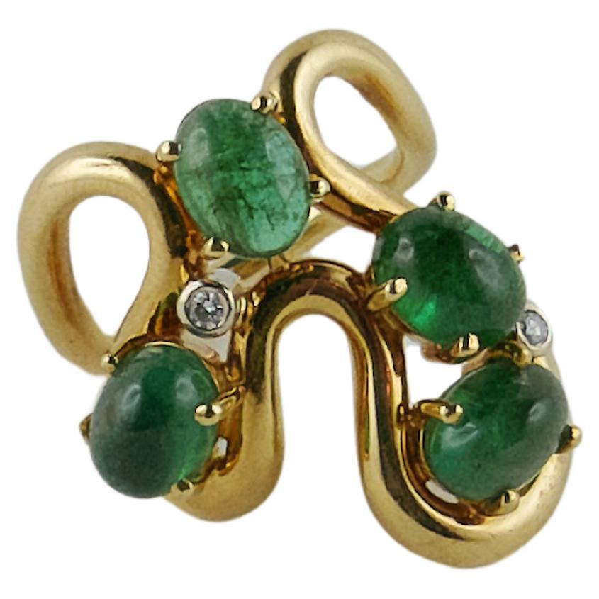1970s Enrico Cirio Yellow Gold, Emerald and Diamond Ring For Sale