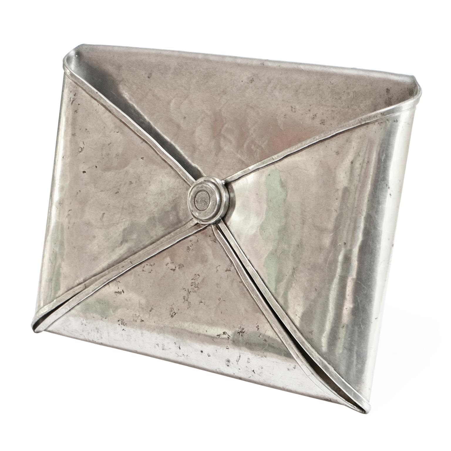 French 1970s Envelope Shaped Pewter Letter Holder by Jean Goardere For Sale