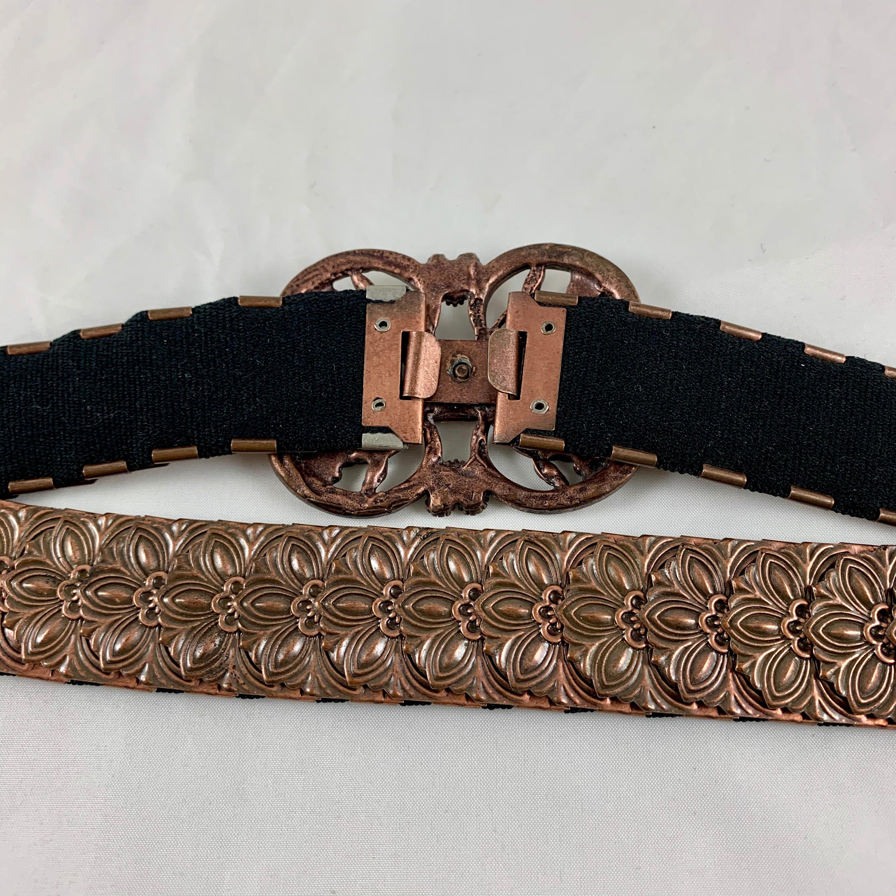 1970s Era Copper-Tone Snake Scale Metal and Crystal Jeweled Buckle Handmade Belt For Sale 6