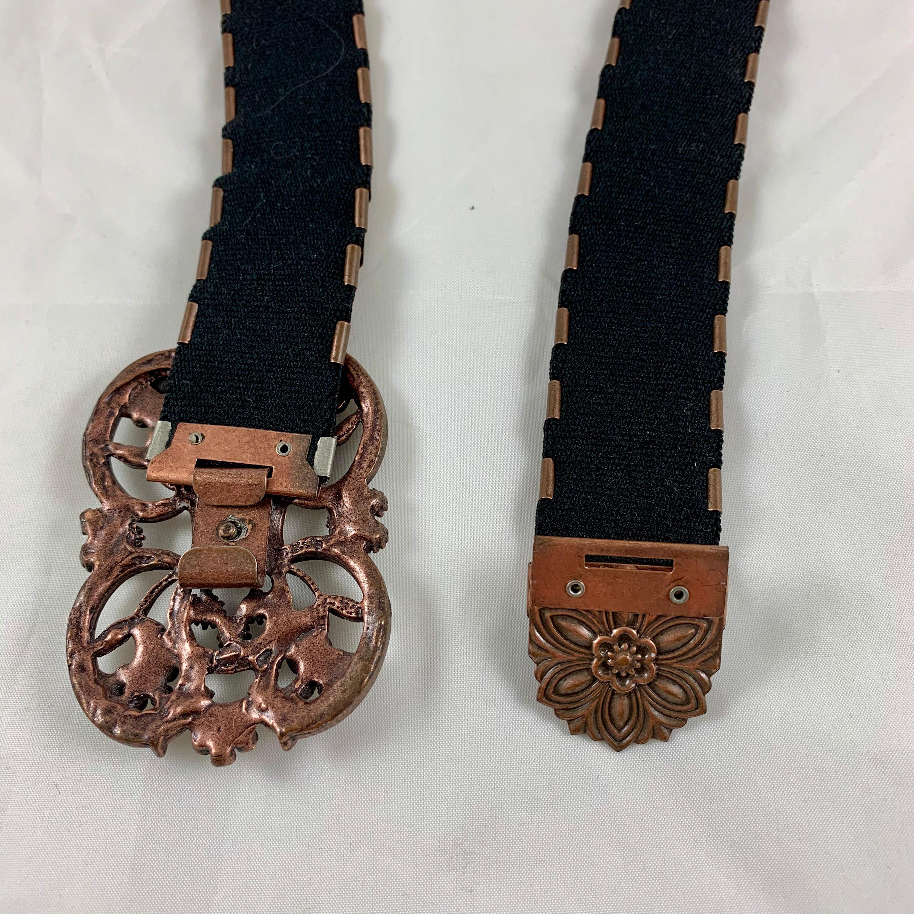 1970s Era Copper-Tone Snake Scale Metal and Crystal Jeweled Buckle Handmade Belt For Sale 7